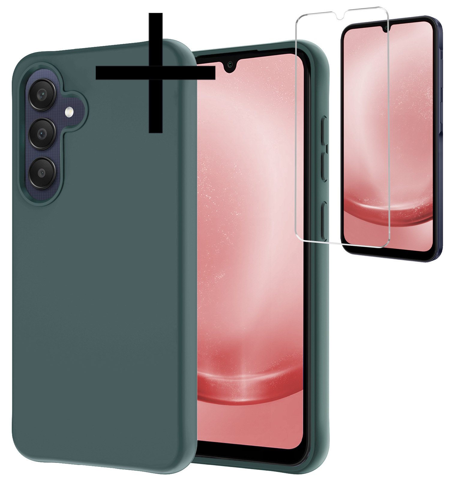 NoXx Hoes Geschikt voor Samsung A25 Hoesje Cover Siliconen Back Case Hoes Met Screenprotector - Donkergroen