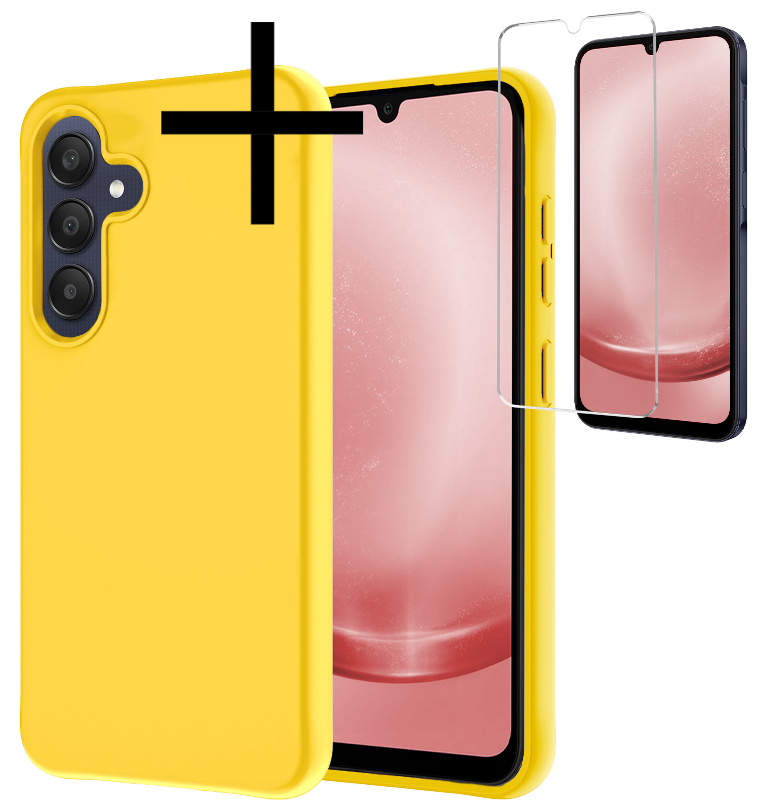 NoXx Hoes Geschikt voor Samsung A25 Hoesje Cover Siliconen Back Case Hoes Met Screenprotector - Geel
