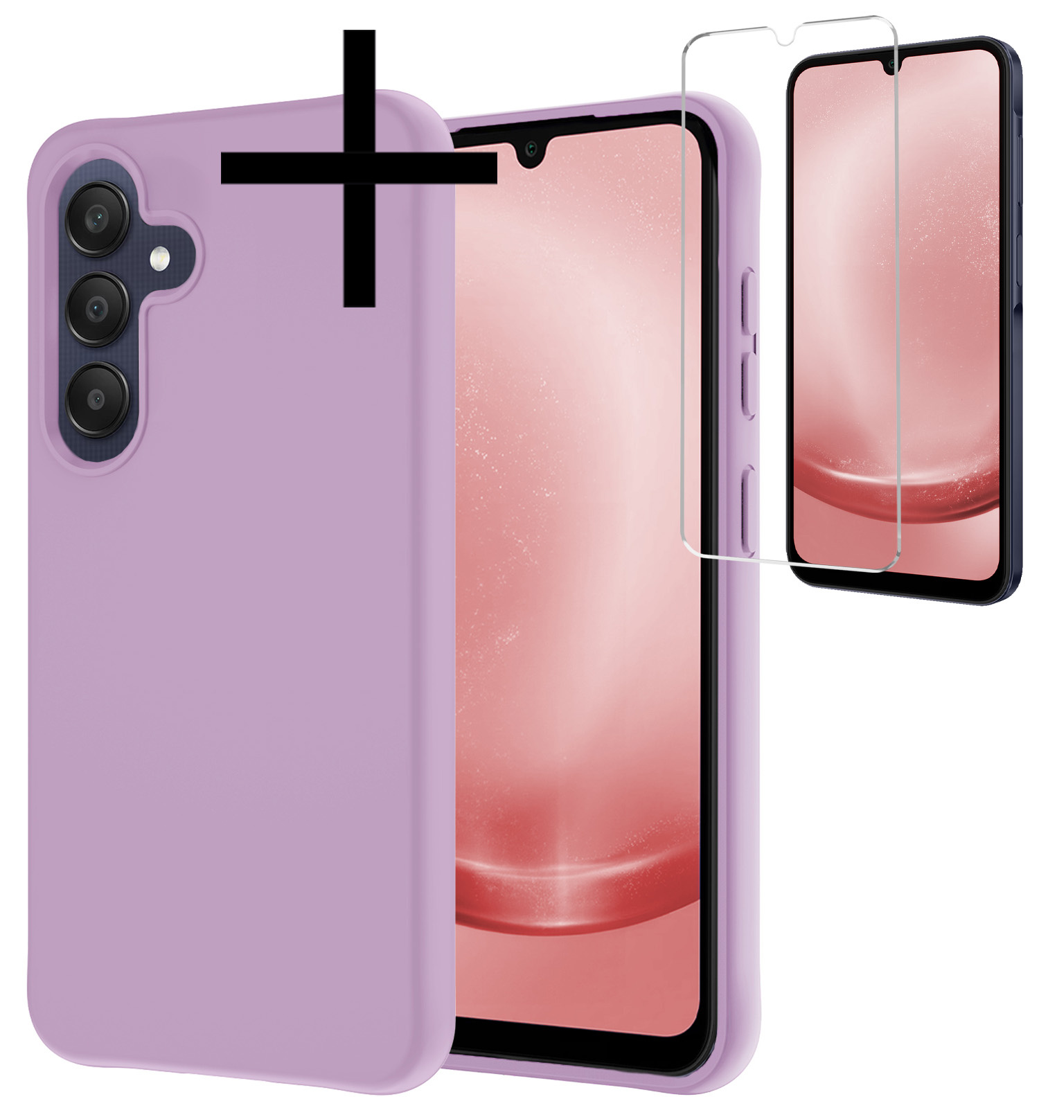 NoXx Hoes Geschikt voor Samsung A25 Hoesje Cover Siliconen Back Case Hoes Met Screenprotector - Lila