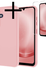 NoXx Hoes Geschikt voor Samsung A25 Hoesje Cover Siliconen Back Case Hoes Met Screenprotector - Lichtroze