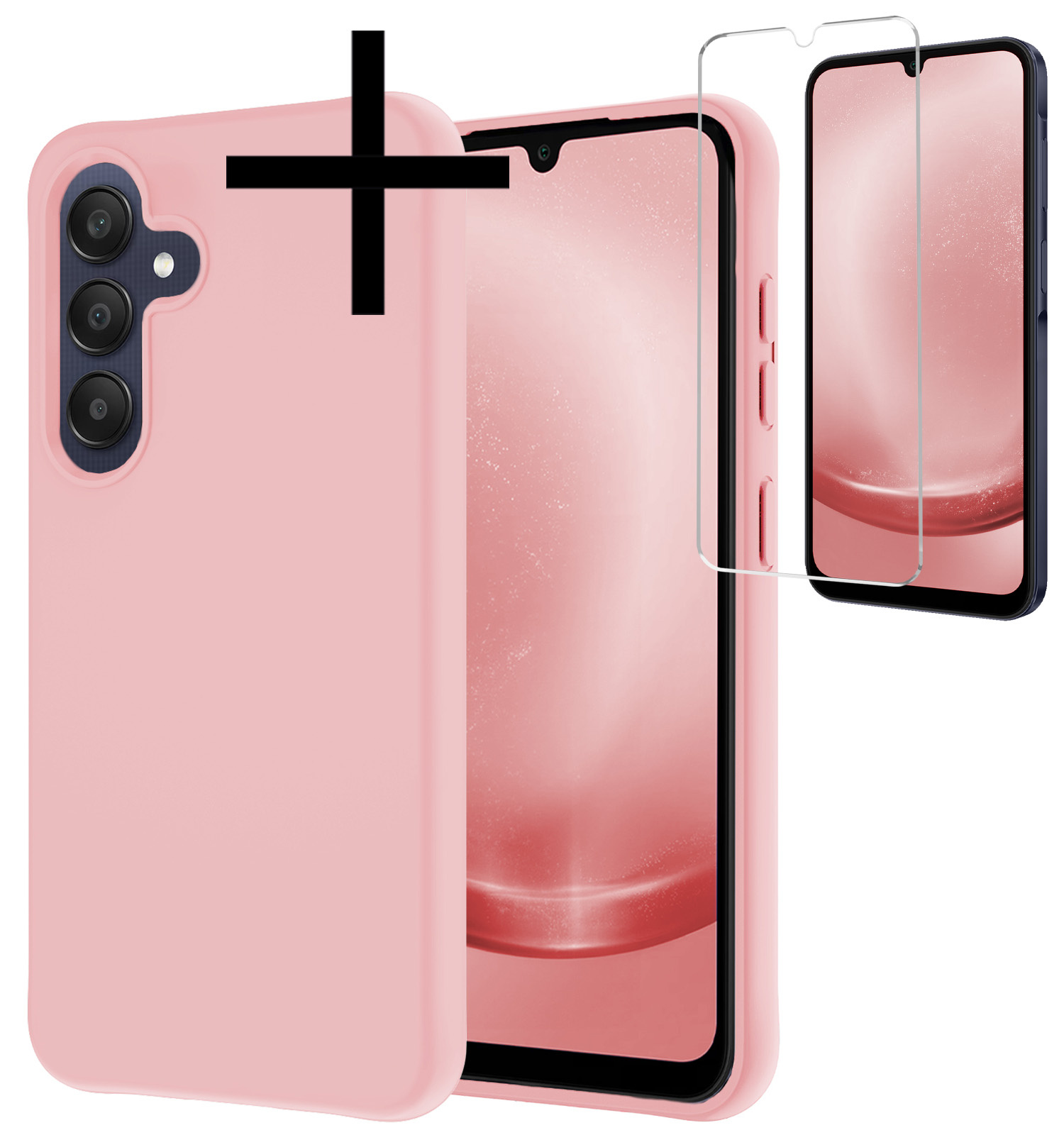 NoXx Hoes Geschikt voor Samsung A25 Hoesje Cover Siliconen Back Case Hoes Met Screenprotector - Lichtroze