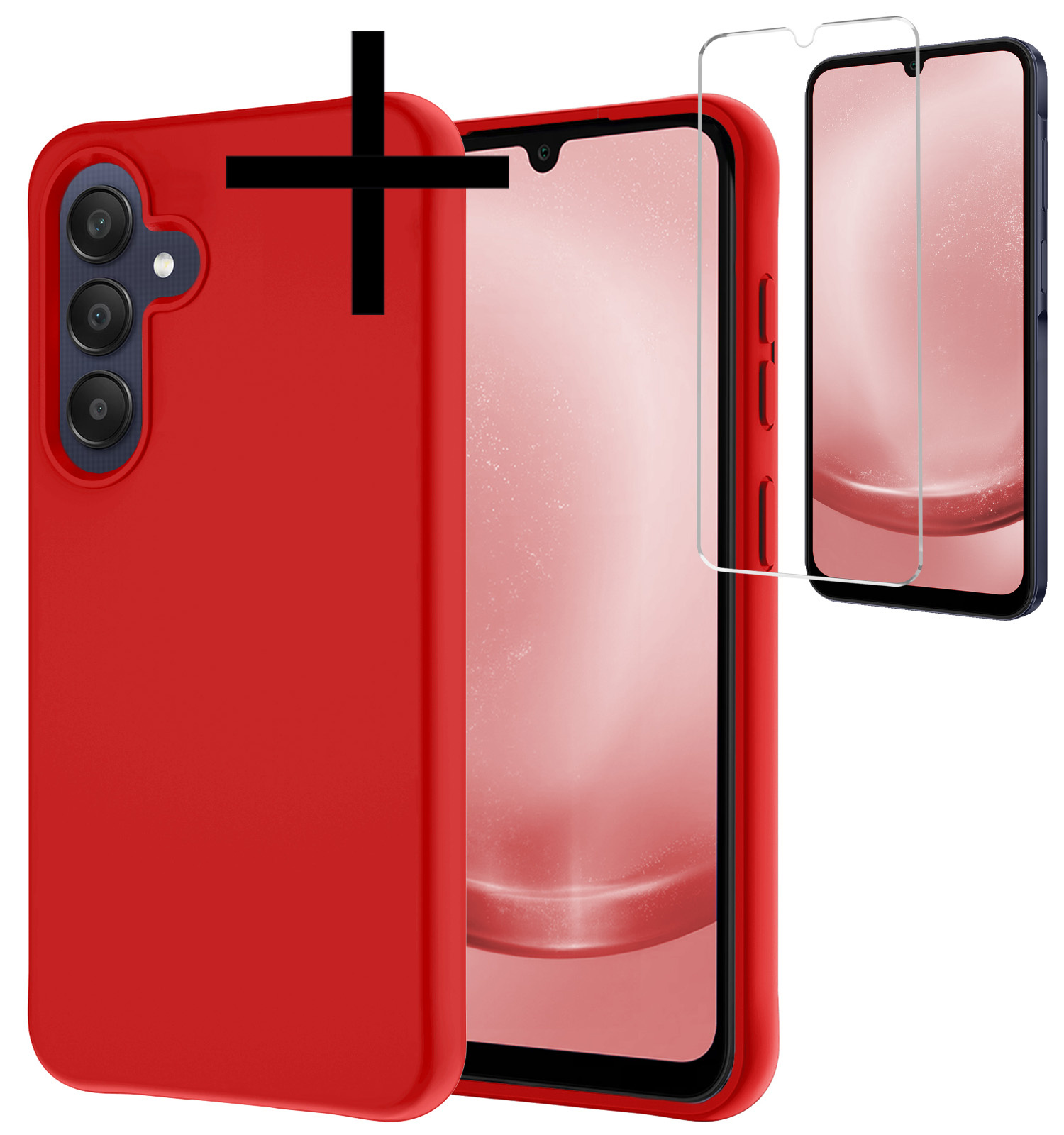 NoXx Hoes Geschikt voor Samsung A25 Hoesje Cover Siliconen Back Case Hoes Met Screenprotector - Rood