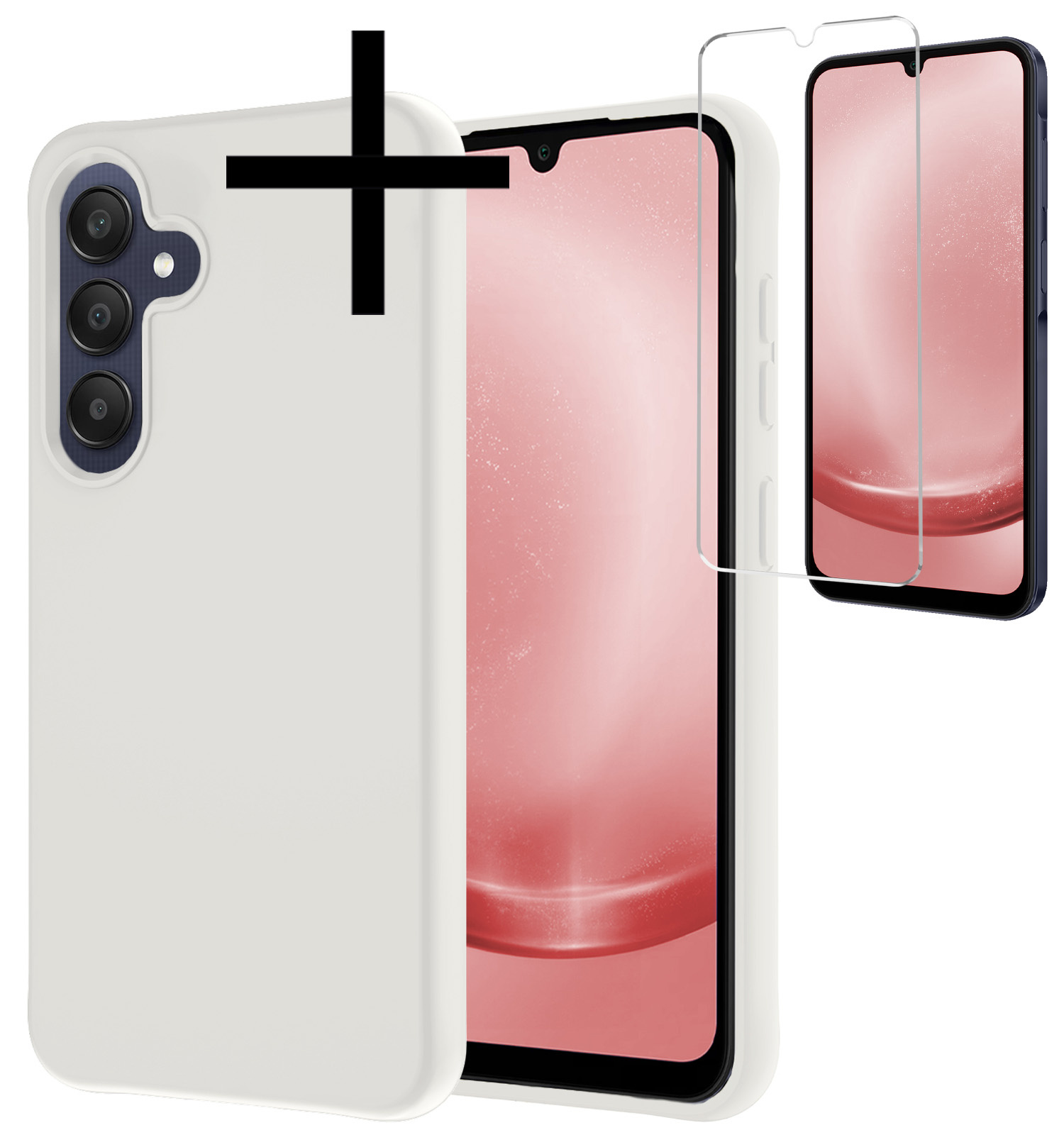 NoXx Hoes Geschikt voor Samsung A25 Hoesje Cover Siliconen Back Case Hoes Met Screenprotector - Wit