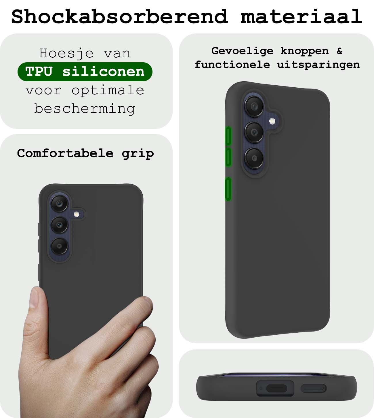 BASEY. Hoes Geschikt voor Samsung A25 Hoesje Siliconen Back Cover Case - Hoesje Geschikt voor Samsung Galaxy A25 Hoes Cover Hoesje - Zwart - 2 Stuks