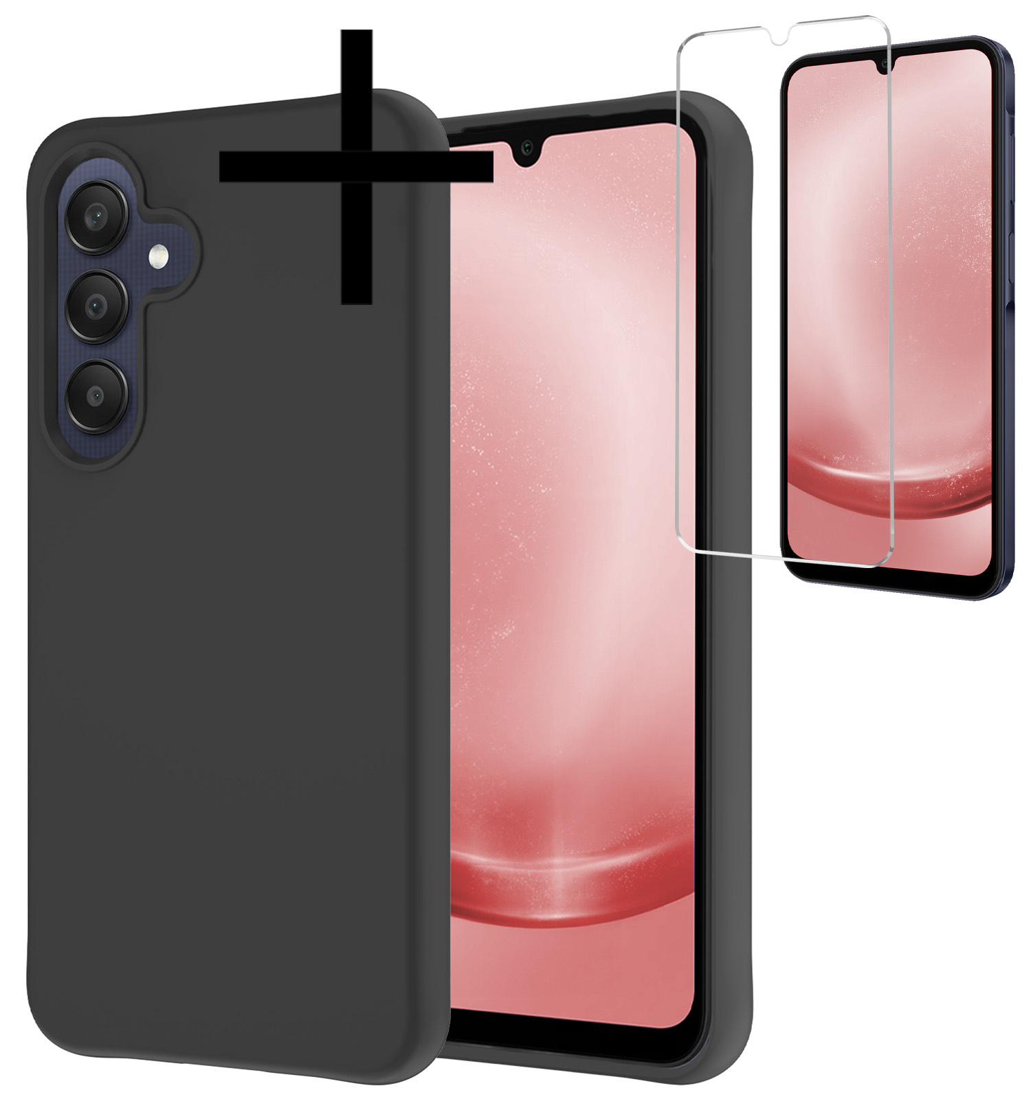 NoXx Hoes Geschikt voor Samsung A25 Hoesje Cover Siliconen Back Case Hoes Met Screenprotector - Zwart