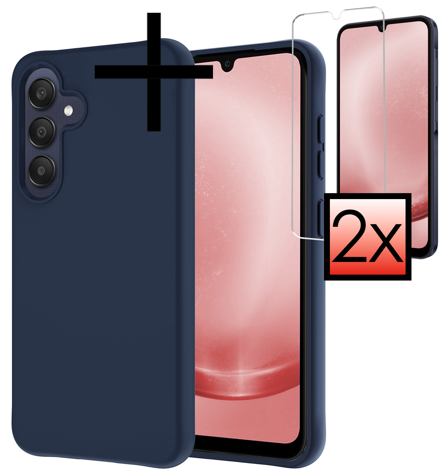 NoXx Hoes Geschikt voor Samsung A25 Hoesje Cover Siliconen Back Case Hoes Met 2x Screenprotector - Donkerblauw