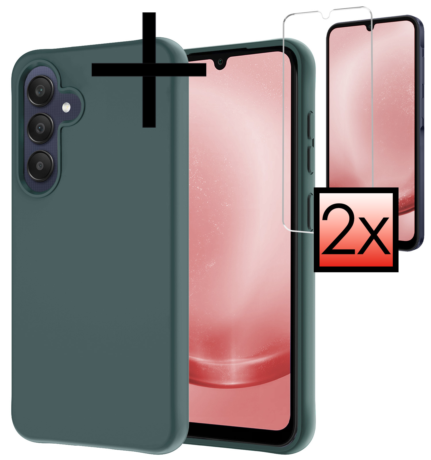 NoXx Hoes Geschikt voor Samsung A25 Hoesje Cover Siliconen Back Case Hoes Met 2x Screenprotector - Donkergroen