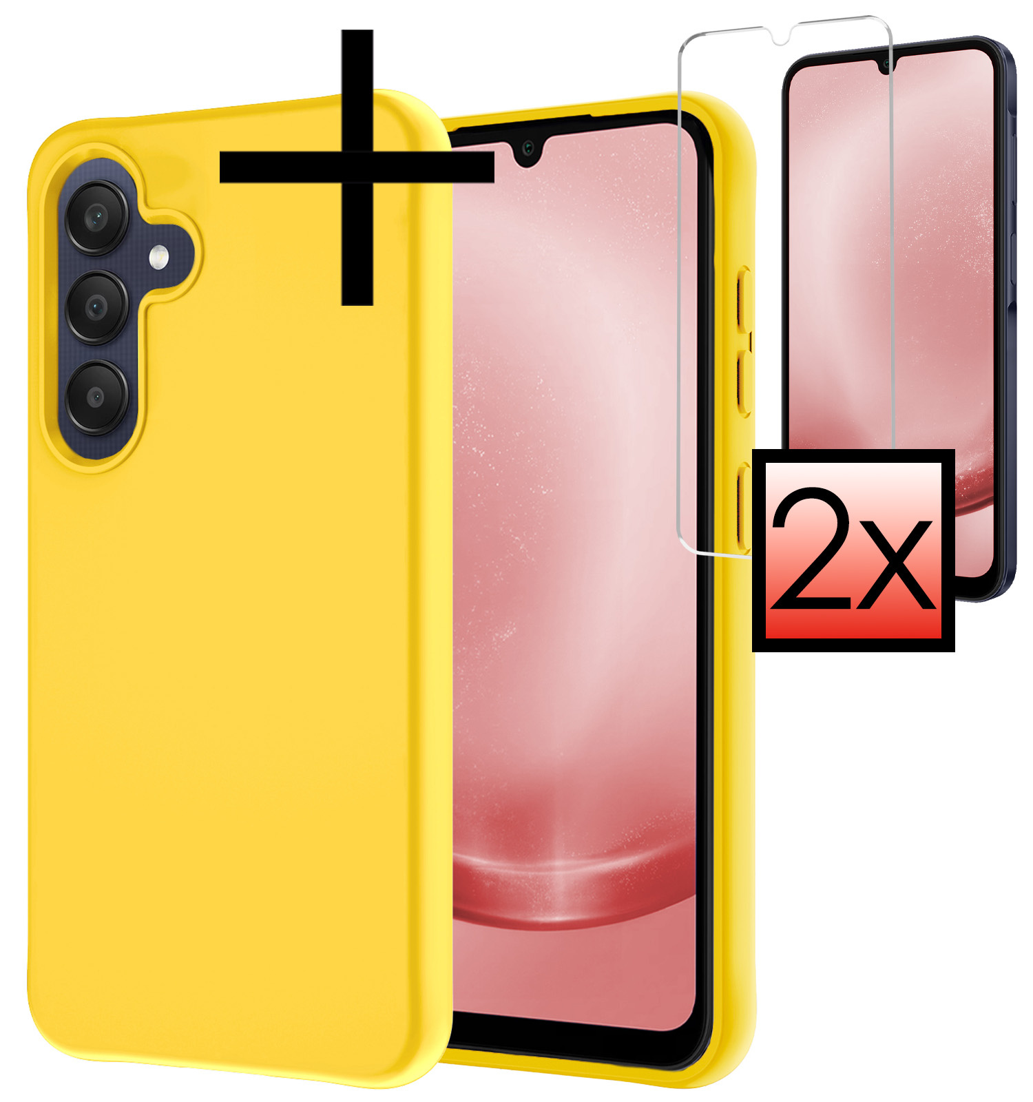 NoXx Hoes Geschikt voor Samsung A25 Hoesje Cover Siliconen Back Case Hoes Met 2x Screenprotector - Geel