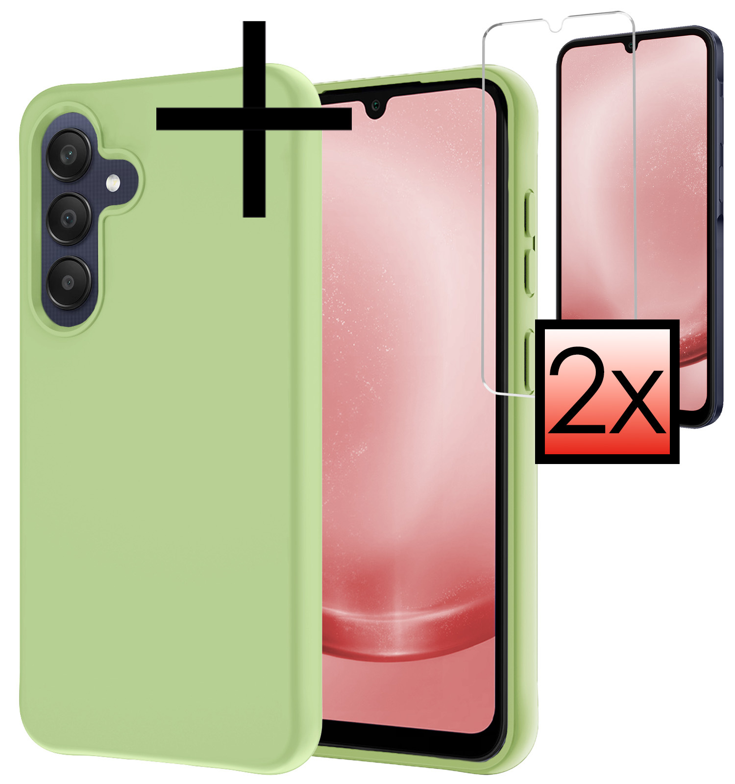 NoXx Hoes Geschikt voor Samsung A25 Hoesje Cover Siliconen Back Case Hoes Met 2x Screenprotector - Groen