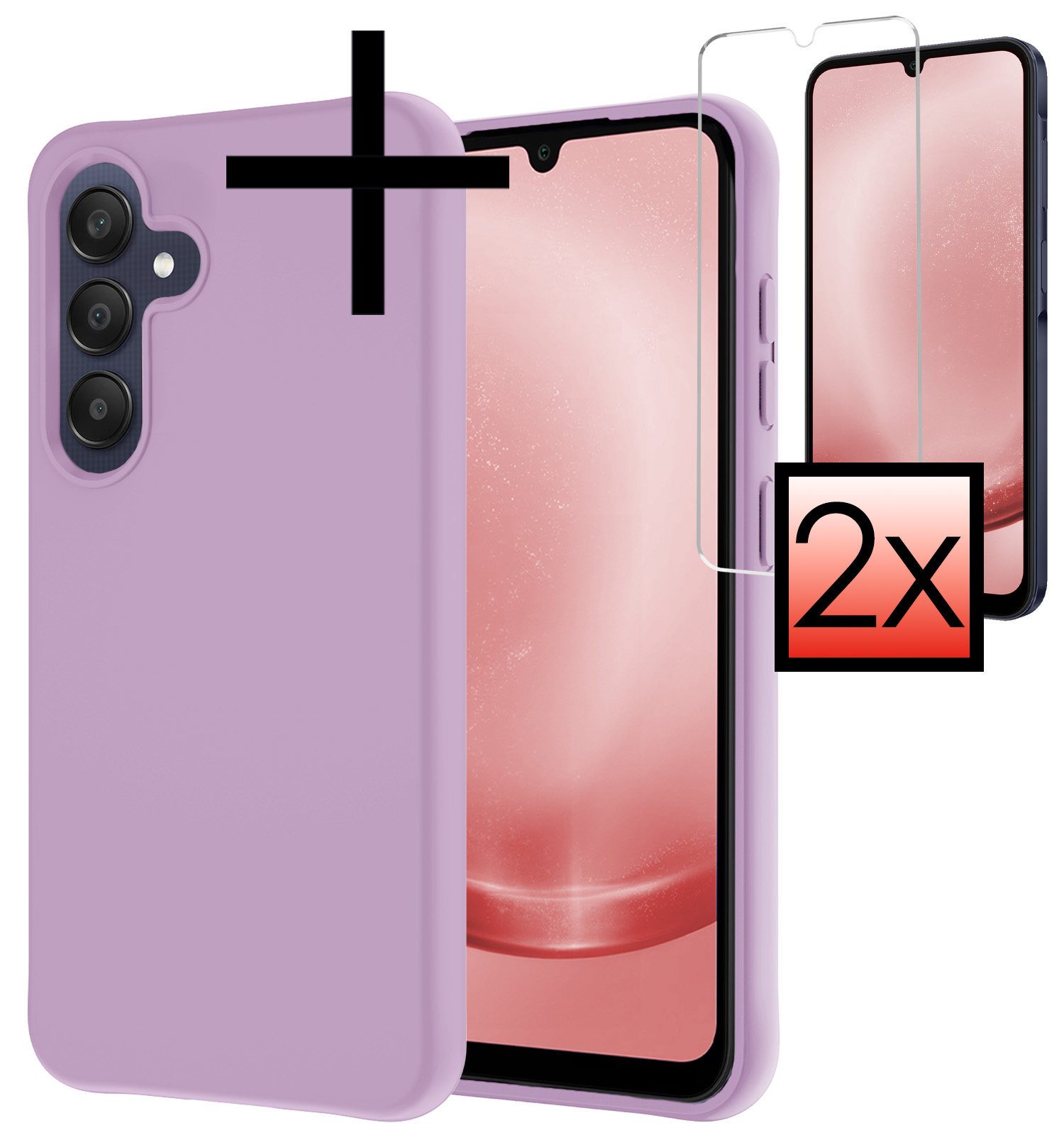 NoXx Hoes Geschikt voor Samsung A25 Hoesje Cover Siliconen Back Case Hoes Met 2x Screenprotector - Lila