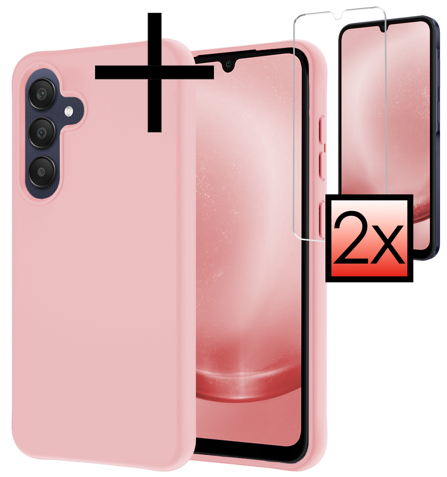 NoXx Hoes Geschikt voor Samsung A25 Hoesje Cover Siliconen Back Case Hoes Met 2x Screenprotector - Lichtroze