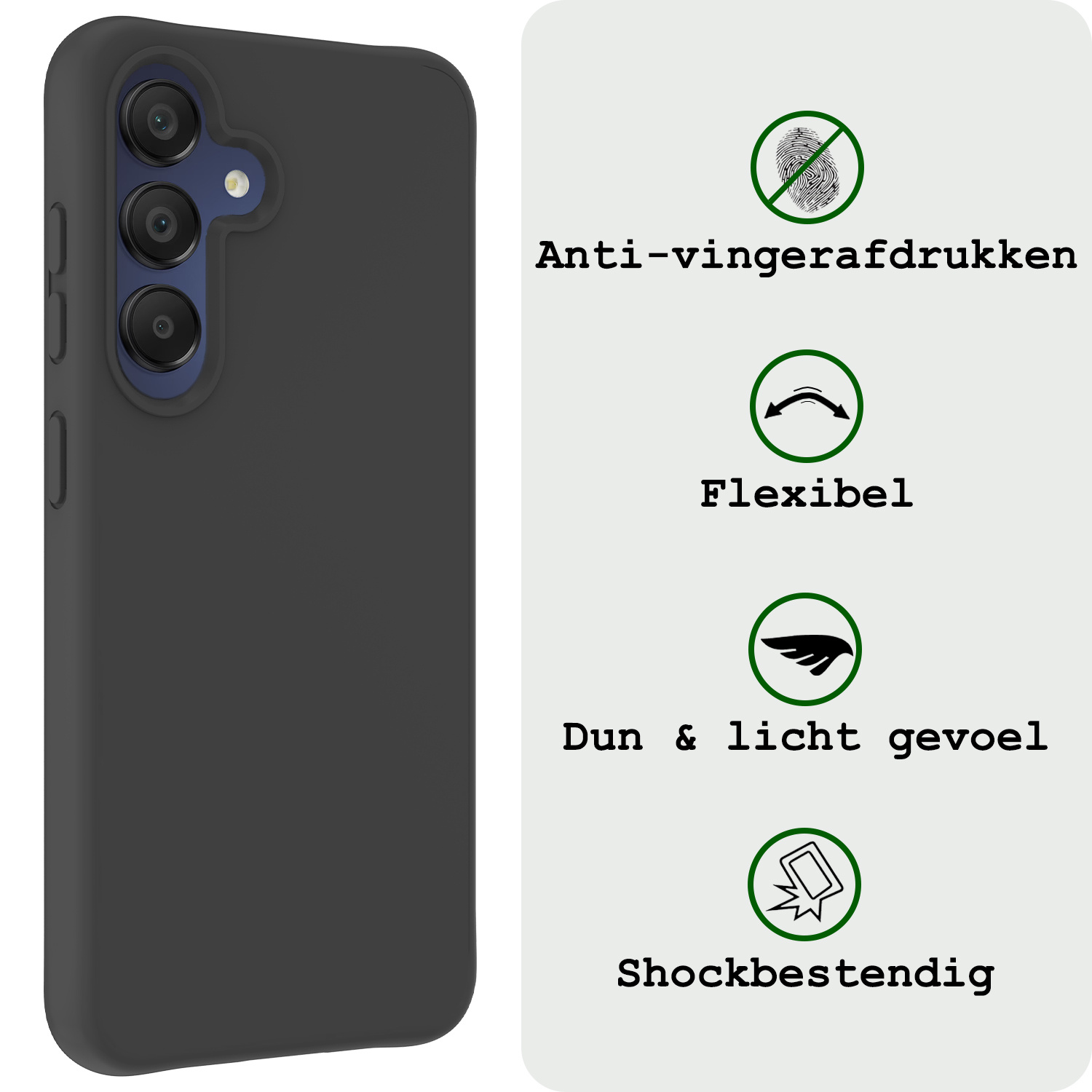BASEY. Hoes Geschikt voor Samsung A15 Hoesje Siliconen Back Cover Case Met Screenprotector - Hoesje Geschikt voor Samsung Galaxy A15 Hoes Cover Hoesje - Zwart
