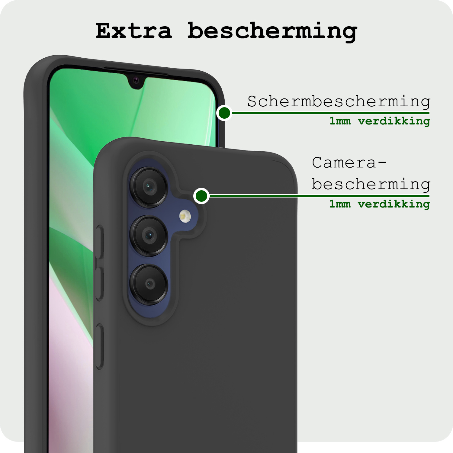 BASEY. Hoes Geschikt voor Samsung A15 Hoesje Siliconen Back Cover Case Met Screenprotector - Hoesje Geschikt voor Samsung Galaxy A15 Hoes Cover Hoesje - Zwart