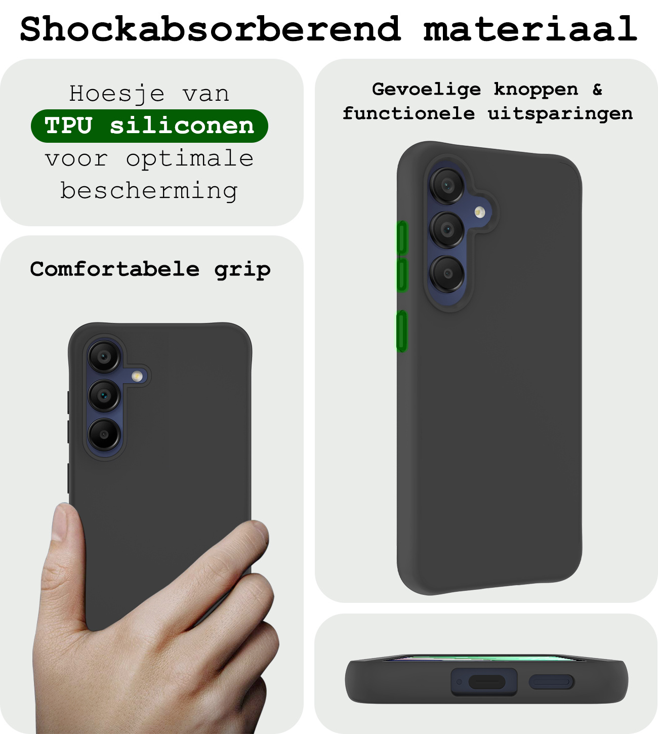 BASEY. Hoes Geschikt voor Samsung A15 Hoesje Siliconen Back Cover Case Met Screenprotector - Hoesje Geschikt voor Samsung Galaxy A15 Hoes Cover Hoesje - Zwart