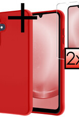 NoXx Hoes Geschikt voor Samsung A25 Hoesje Cover Siliconen Back Case Hoes Met 2x Screenprotector - Rood