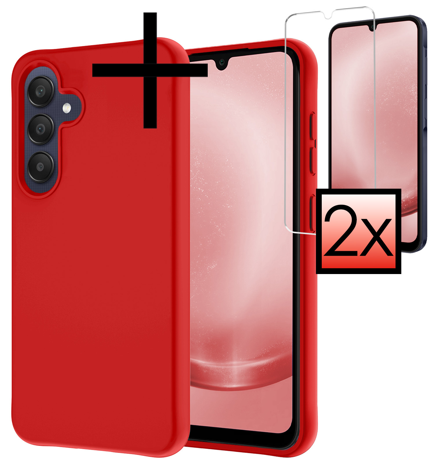 NoXx Hoes Geschikt voor Samsung A25 Hoesje Cover Siliconen Back Case Hoes Met 2x Screenprotector - Rood
