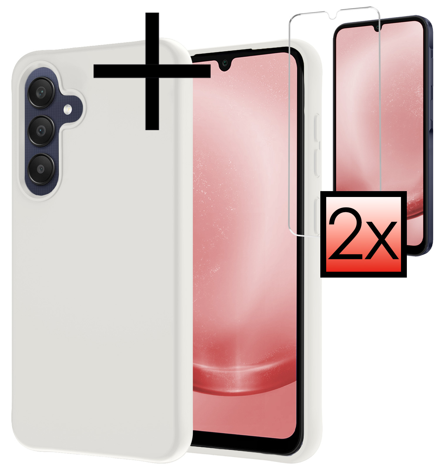 NoXx Hoes Geschikt voor Samsung A25 Hoesje Cover Siliconen Back Case Hoes Met 2x Screenprotector - Wit