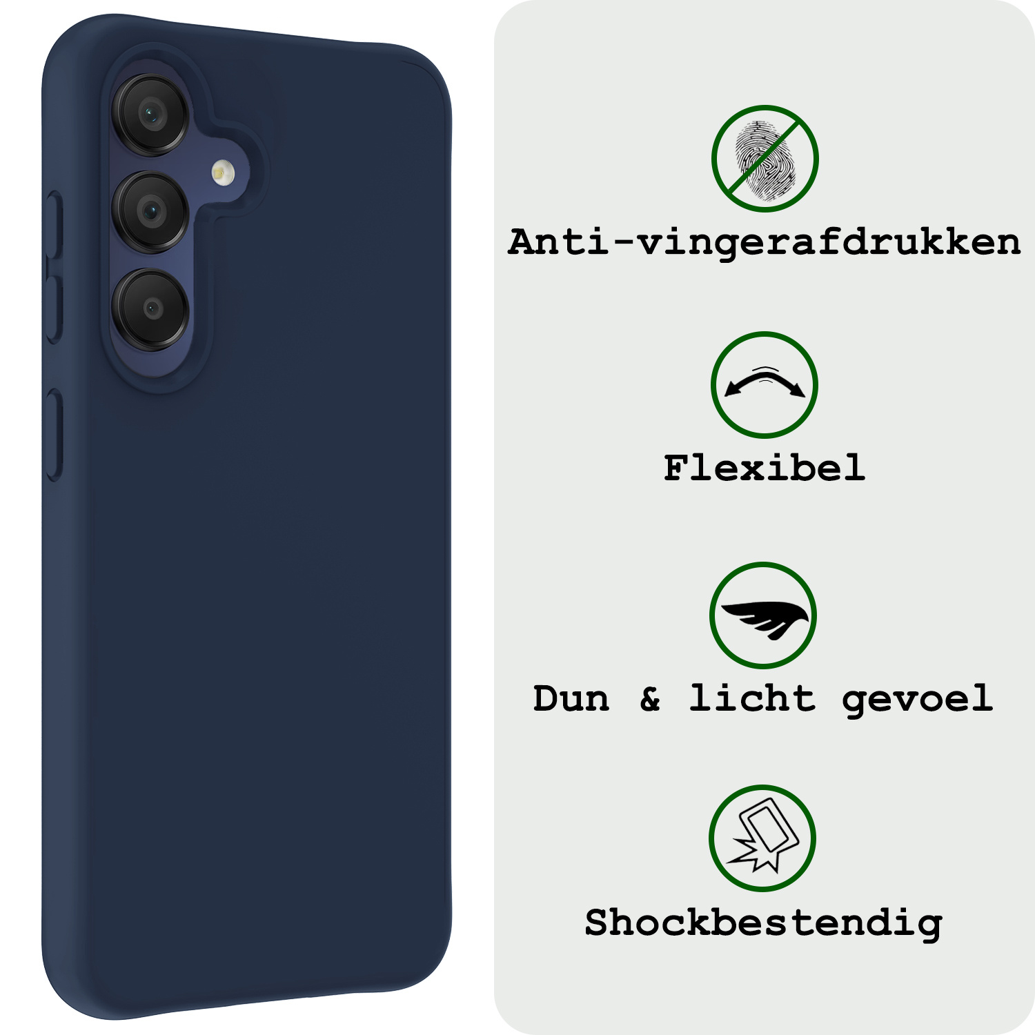 BASEY. Hoes Geschikt voor Samsung A15 Hoesje Siliconen Back Cover Case Met 2x Screenprotector - Hoesje Geschikt voor Samsung Galaxy A15 Hoes Cover Hoesje - Donkerblauw