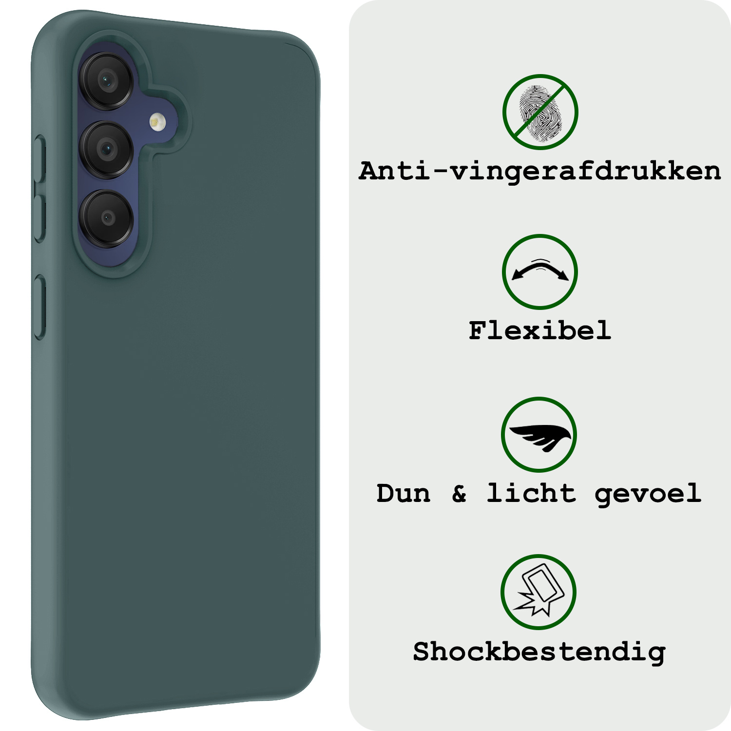 BASEY. Hoes Geschikt voor Samsung A15 Hoesje Siliconen Back Cover Case Met 2x Screenprotector - Hoesje Geschikt voor Samsung Galaxy A15 Hoes Cover Hoesje - Donkergroen