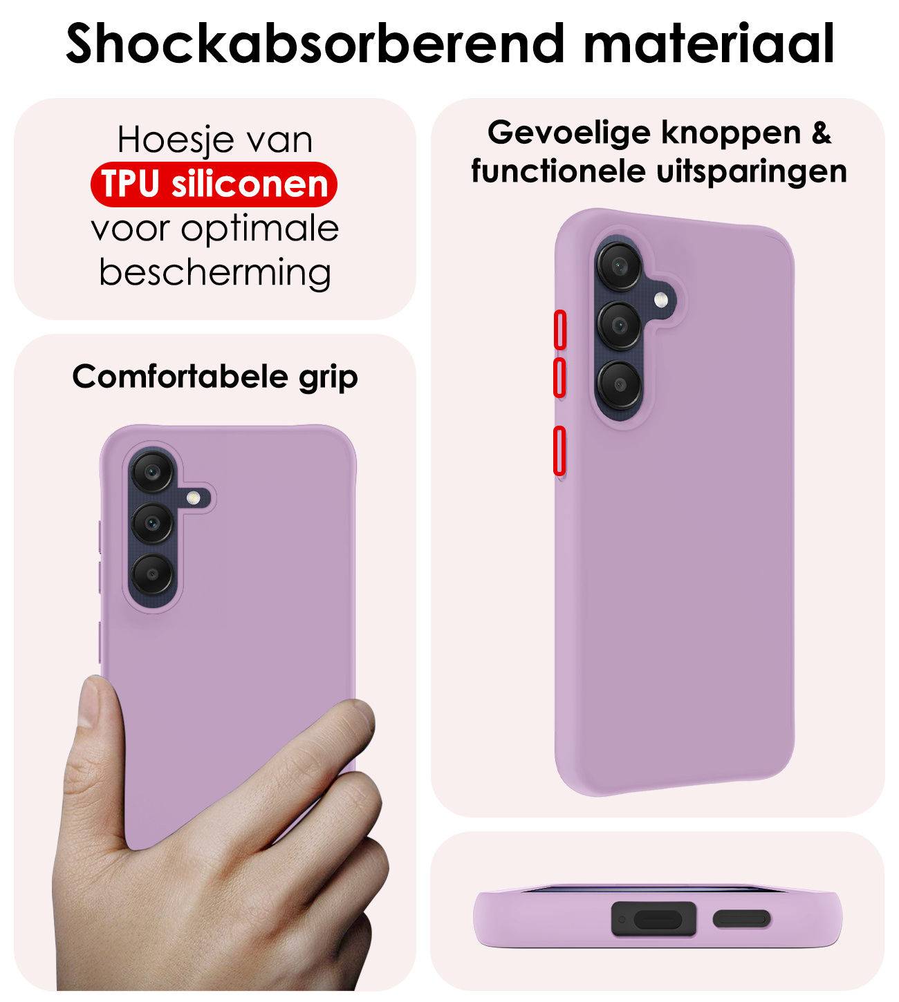 NoXx Hoes Geschikt voor Samsung A25 Hoesje Cover Siliconen Back Case Hoes Met Screenprotector - Lila