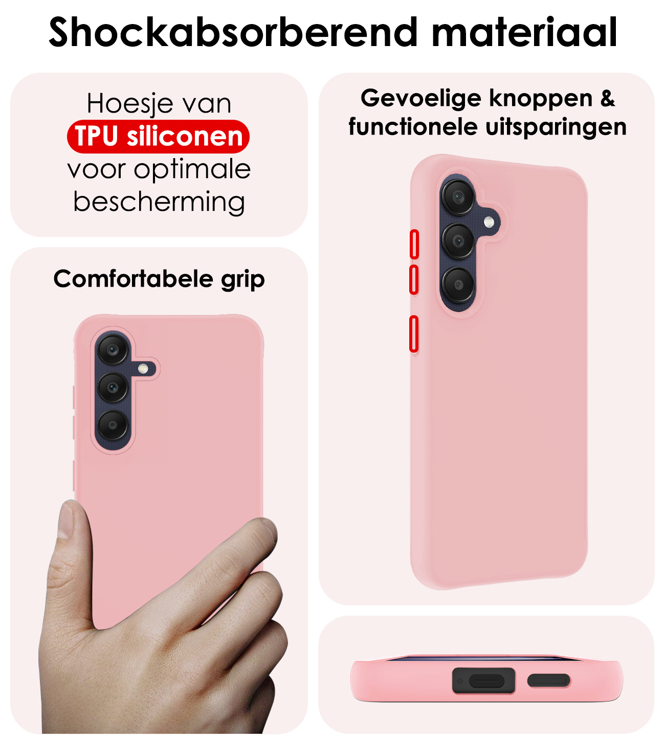 NoXx Hoes Geschikt voor Samsung A25 Hoesje Cover Siliconen Back Case Hoes Met Screenprotector - Lichtroze