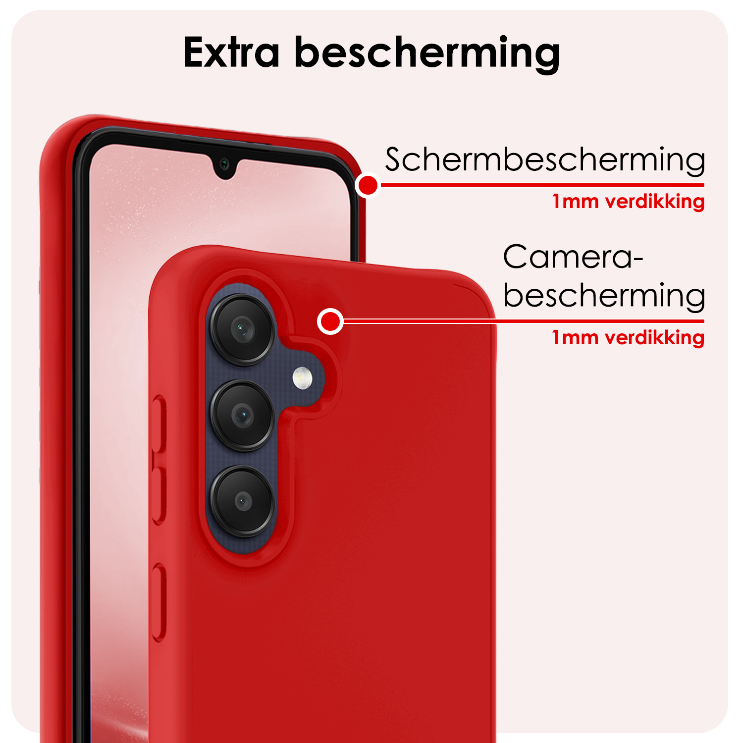 NoXx Hoes Geschikt voor Samsung A25 Hoesje Cover Siliconen Back Case Hoes Met Screenprotector - Rood