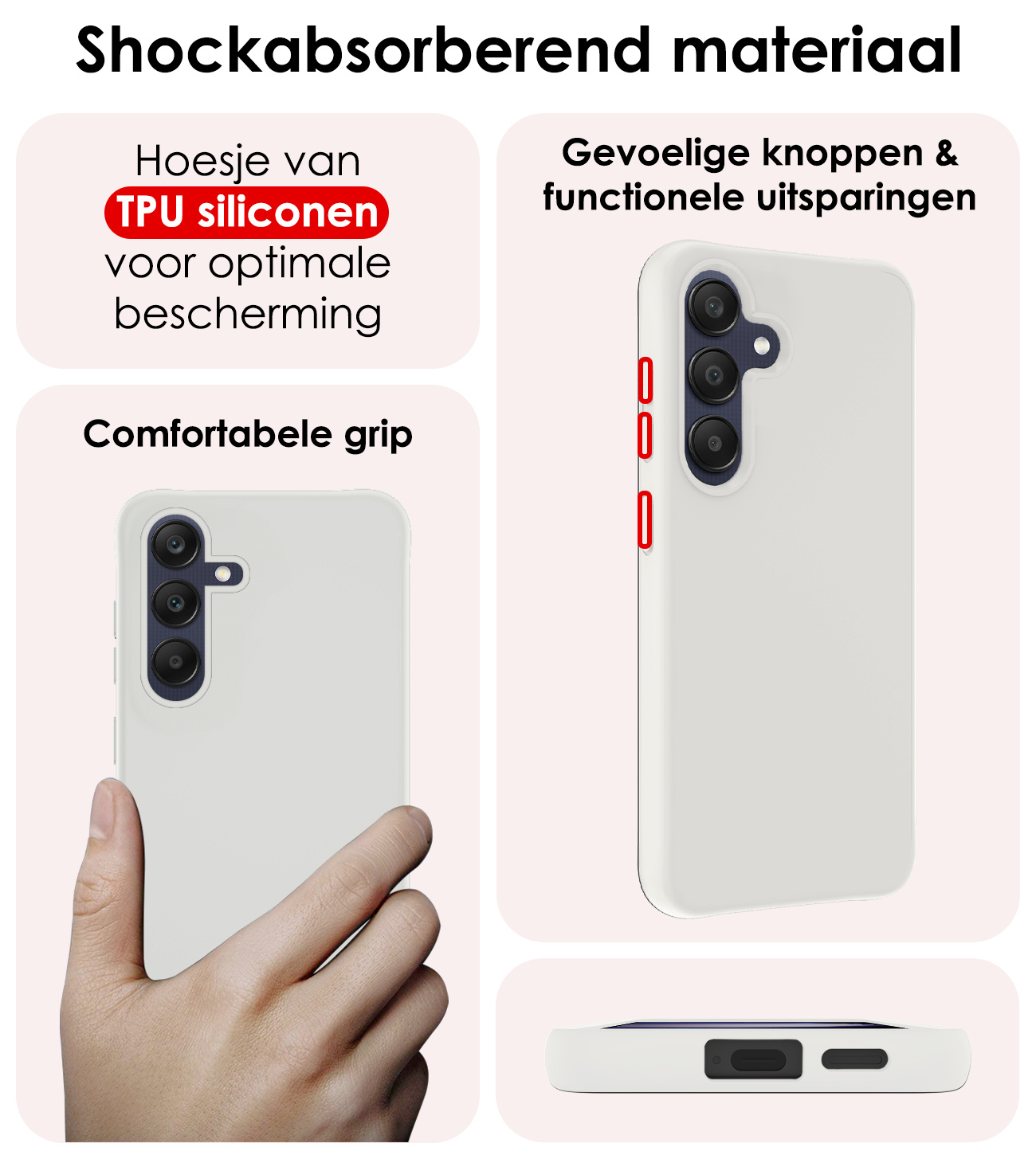 NoXx Hoes Geschikt voor Samsung A25 Hoesje Cover Siliconen Back Case Hoes Met Screenprotector - Wit