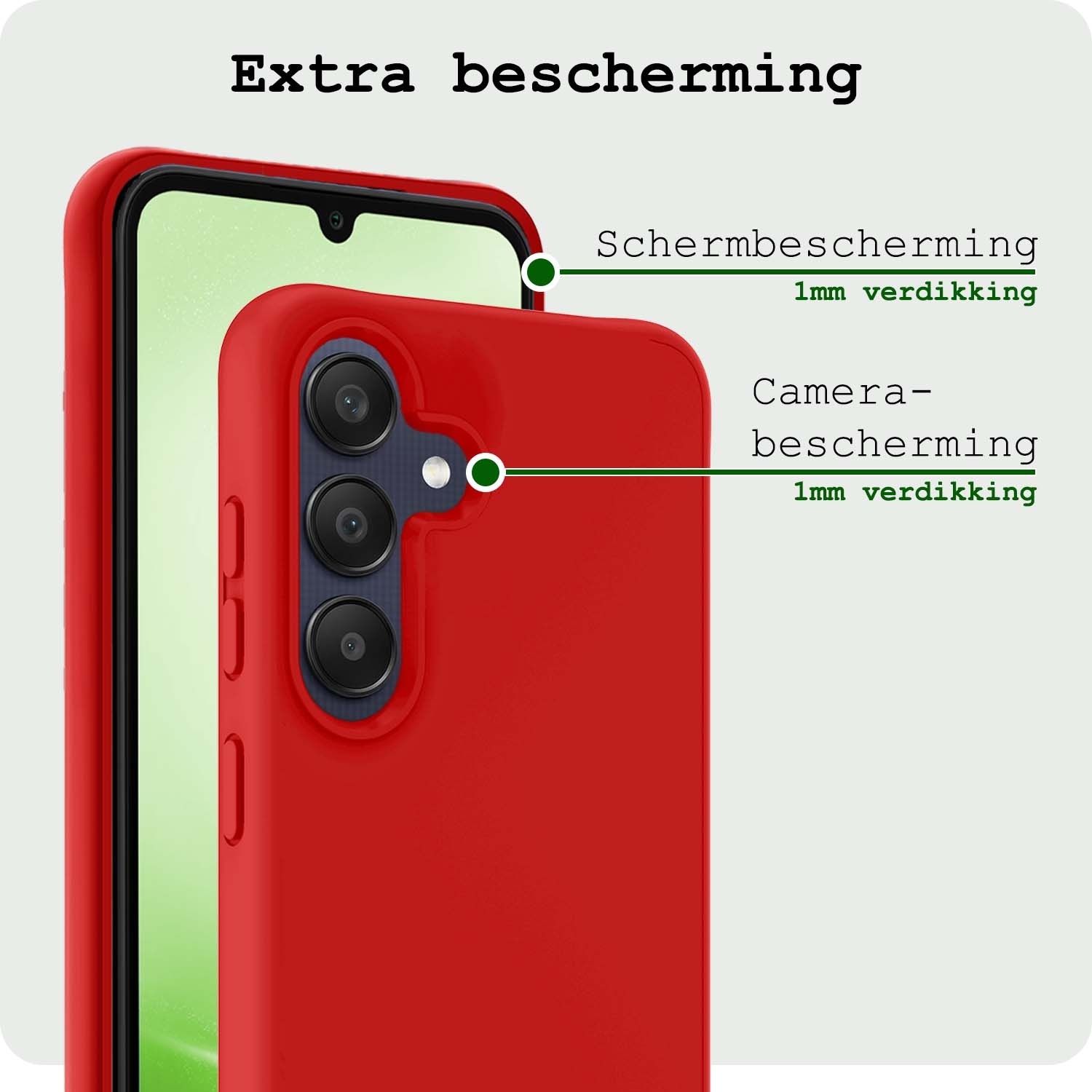 BASEY. Hoes Geschikt voor Samsung A25 Hoesje Siliconen Back Cover Case Met Screenprotector - Hoesje Geschikt voor Samsung Galaxy A25 Hoes Cover Hoesje - Rood