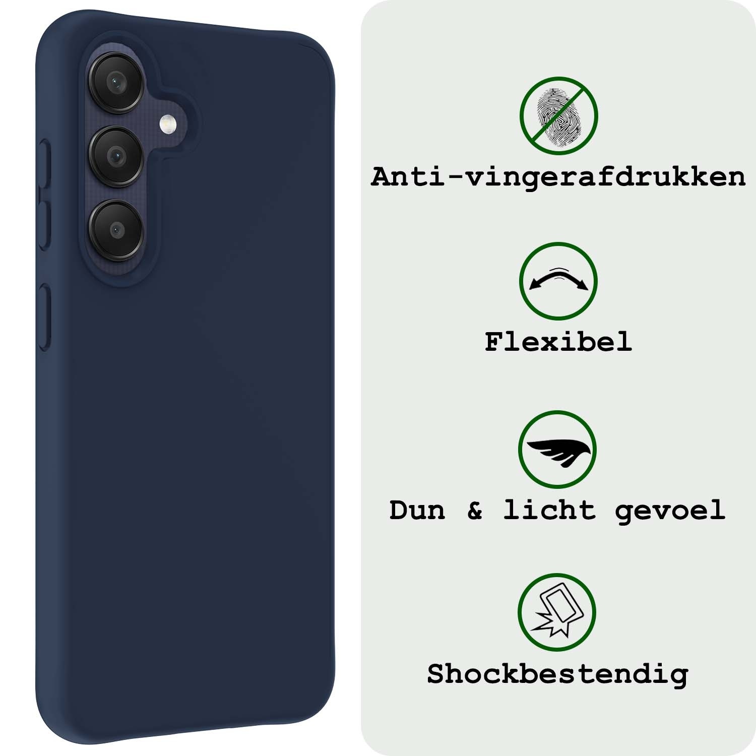 BASEY. Hoes Geschikt voor Samsung A25 Hoesje Siliconen Back Cover Case Met 2x Screenprotector - Hoesje Geschikt voor Samsung Galaxy A25 Hoes Cover Hoesje - Donkerblauw