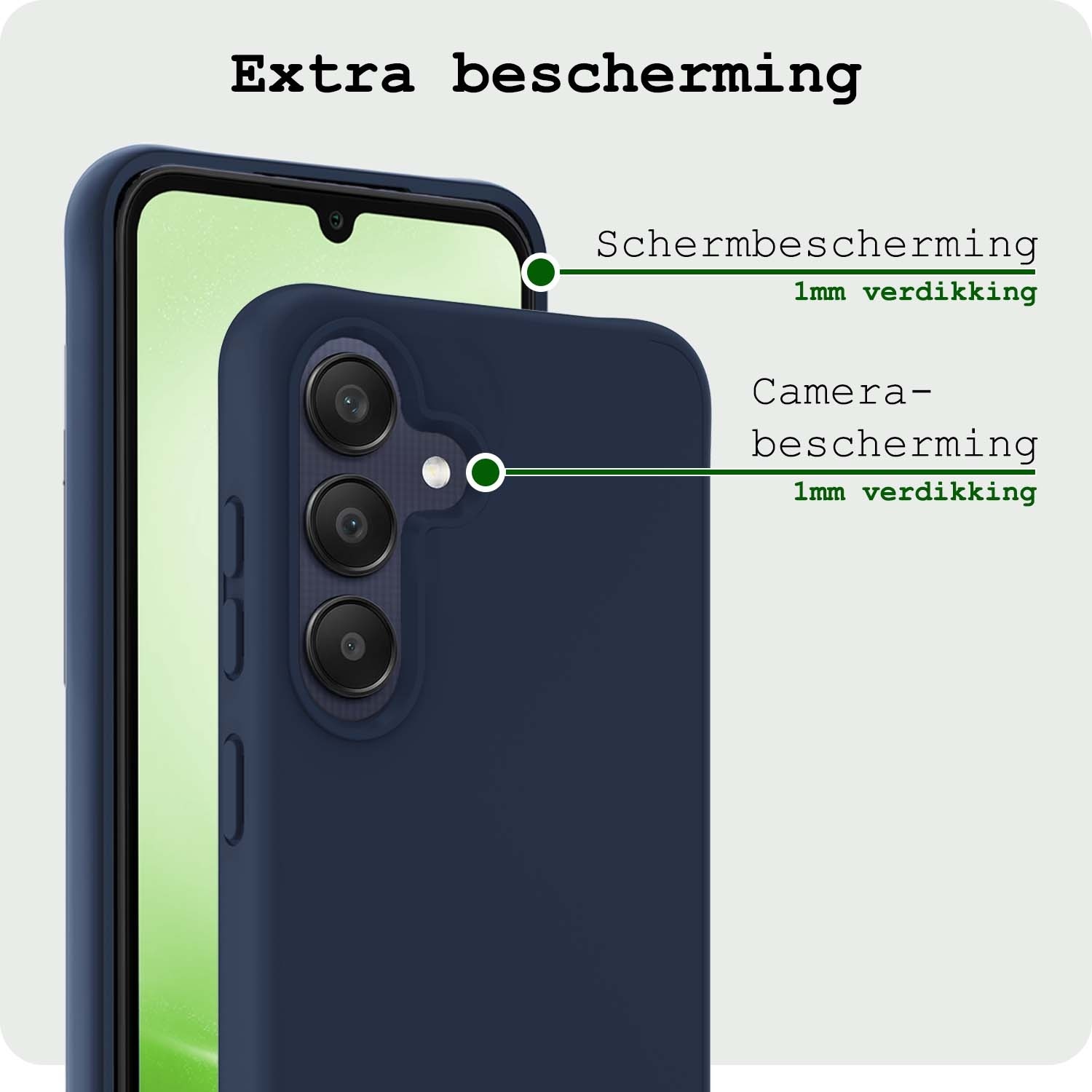 BASEY. Hoes Geschikt voor Samsung A25 Hoesje Siliconen Back Cover Case Met 2x Screenprotector - Hoesje Geschikt voor Samsung Galaxy A25 Hoes Cover Hoesje - Donkerblauw