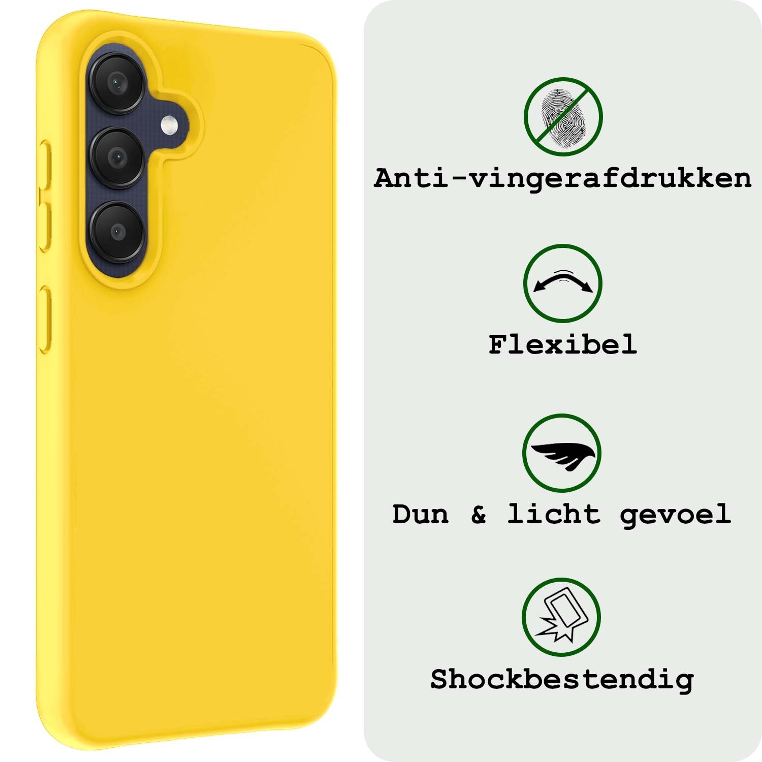 BASEY. Hoes Geschikt voor Samsung A25 Hoesje Siliconen Back Cover Case Met 2x Screenprotector - Hoesje Geschikt voor Samsung Galaxy A25 Hoes Cover Hoesje - Geel
