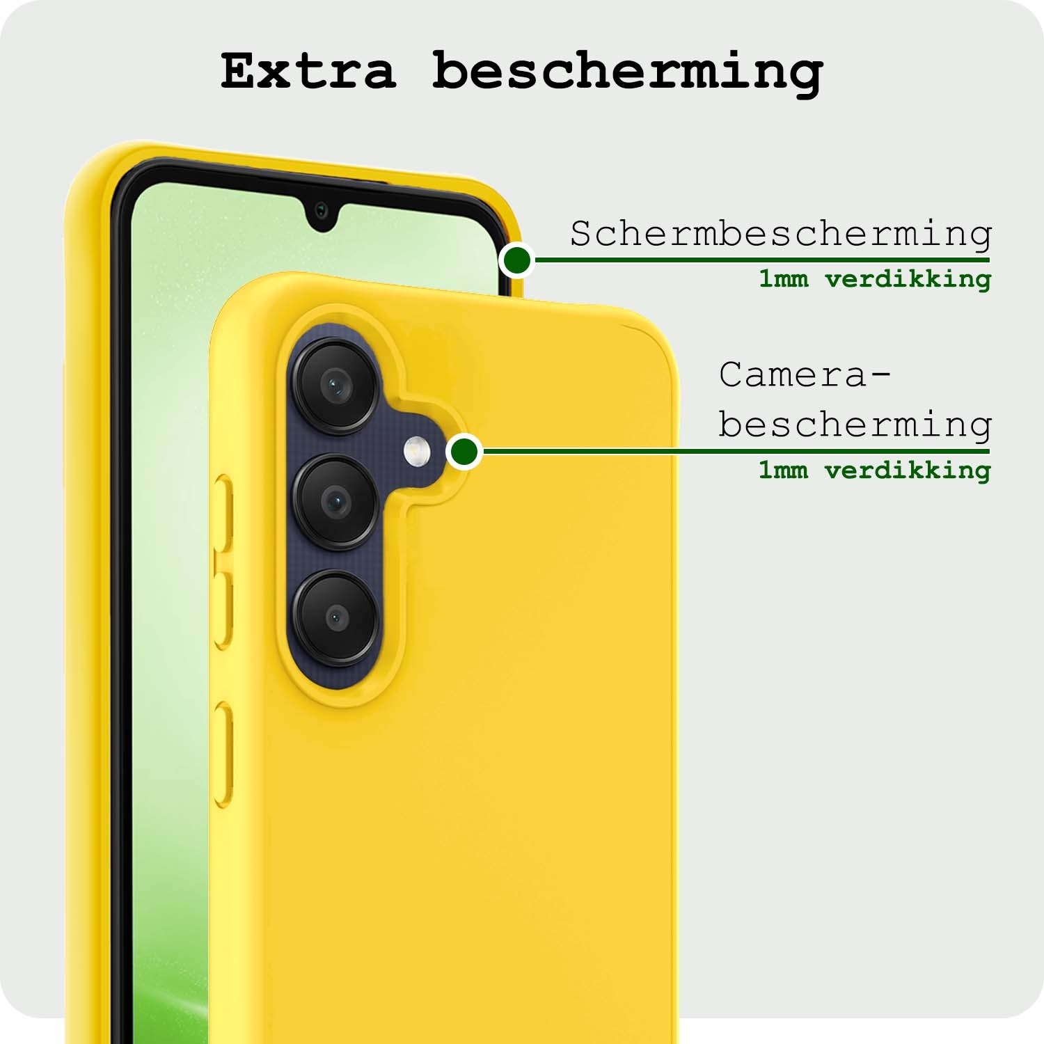 BASEY. Hoes Geschikt voor Samsung A25 Hoesje Siliconen Back Cover Case Met 2x Screenprotector - Hoesje Geschikt voor Samsung Galaxy A25 Hoes Cover Hoesje - Geel