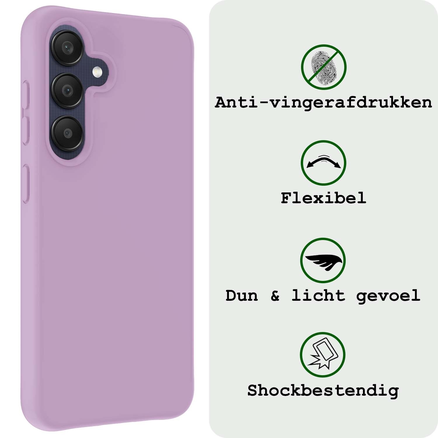 BASEY. Hoes Geschikt voor Samsung A25 Hoesje Siliconen Back Cover Case Met 2x Screenprotector - Hoesje Geschikt voor Samsung Galaxy A25 Hoes Cover Hoesje - Lila