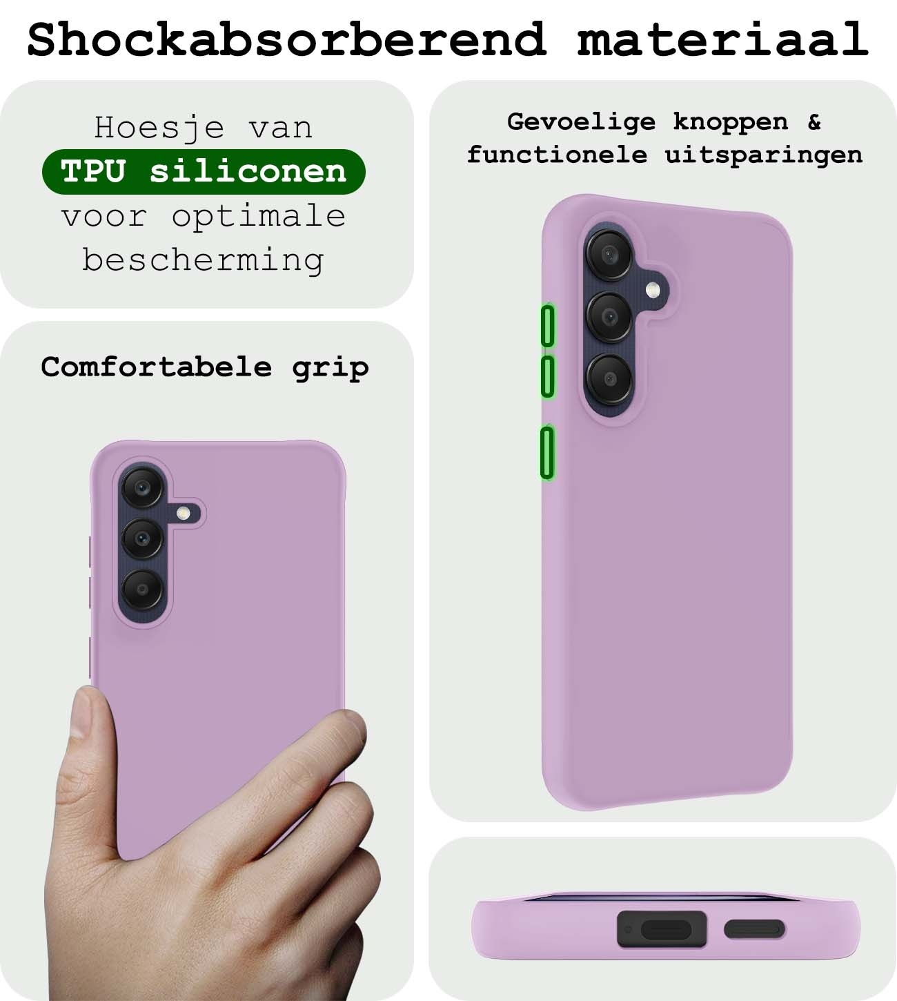 BASEY. Hoes Geschikt voor Samsung A25 Hoesje Siliconen Back Cover Case Met 2x Screenprotector - Hoesje Geschikt voor Samsung Galaxy A25 Hoes Cover Hoesje - Lila