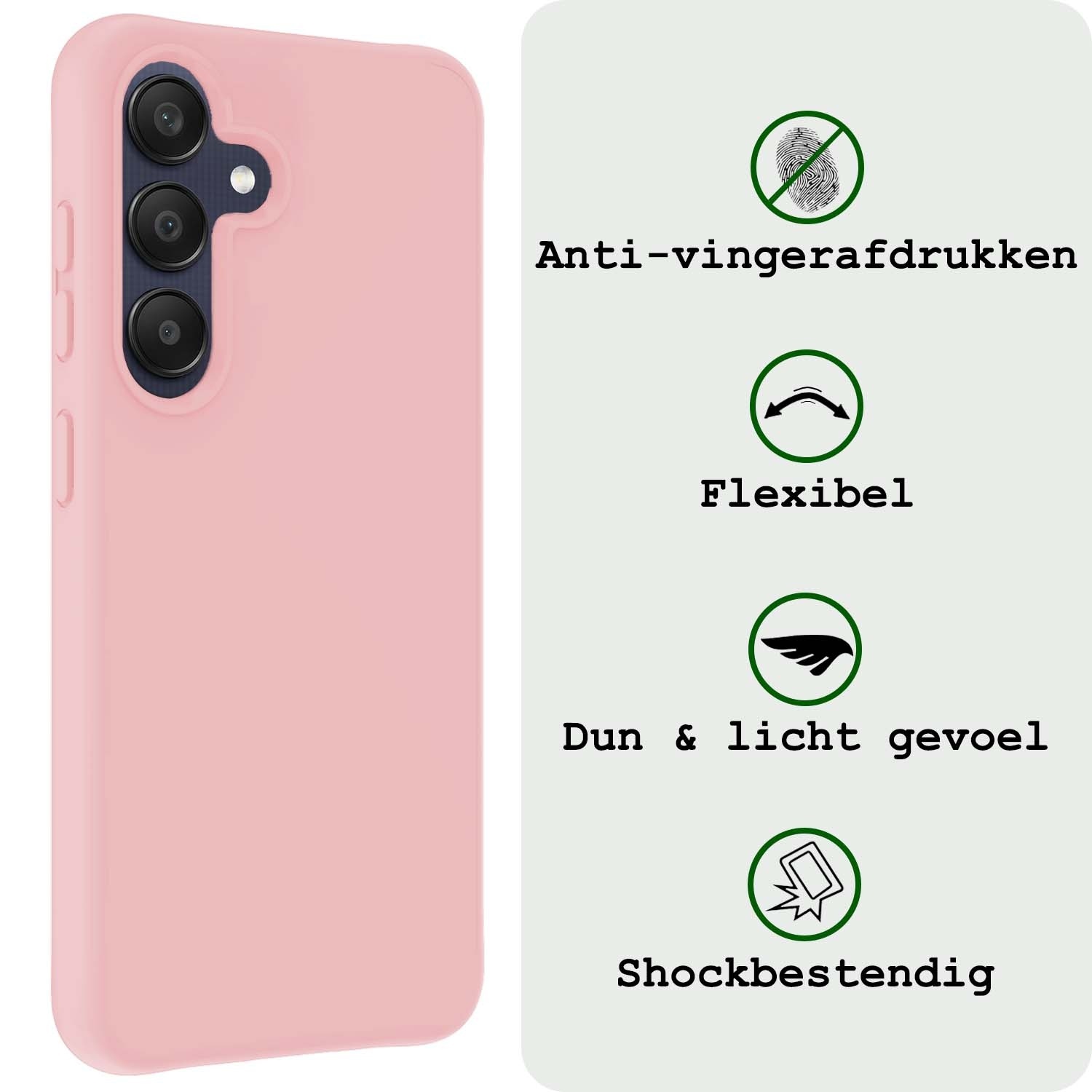 BASEY. Hoes Geschikt voor Samsung A25 Hoesje Siliconen Back Cover Case Met 2x Screenprotector - Hoesje Geschikt voor Samsung Galaxy A25 Hoes Cover Hoesje - Lichtroze