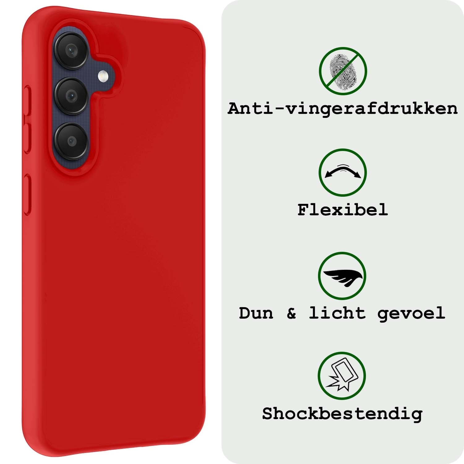 BASEY. Hoes Geschikt voor Samsung A25 Hoesje Siliconen Back Cover Case Met 2x Screenprotector - Hoesje Geschikt voor Samsung Galaxy A25 Hoes Cover Hoesje - Rood