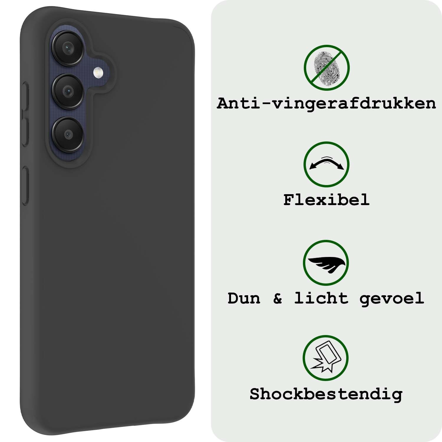 BASEY. Hoes Geschikt voor Samsung A25 Hoesje Siliconen Back Cover Case Met 2x Screenprotector - Hoesje Geschikt voor Samsung Galaxy A25 Hoes Cover Hoesje - Zwart