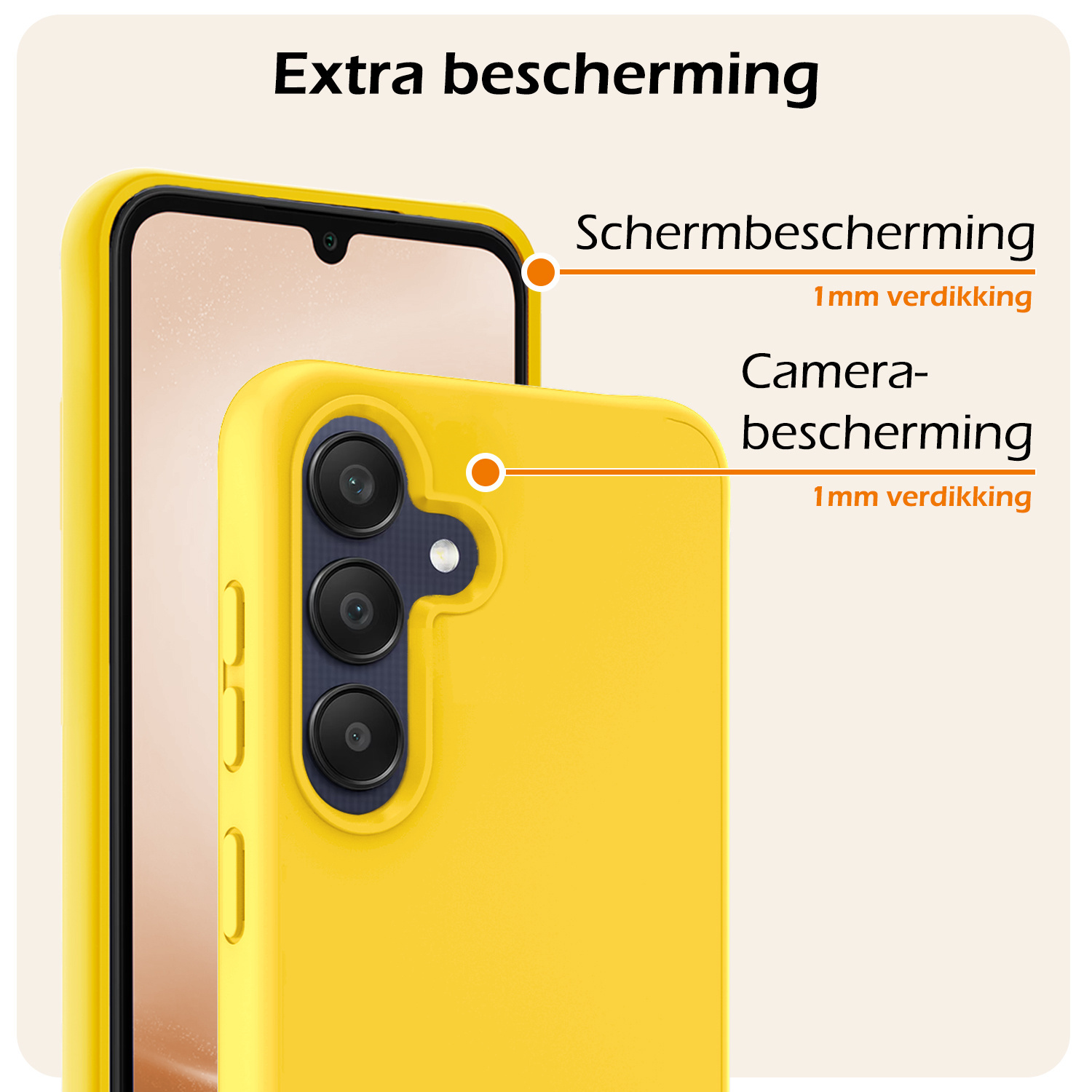 Nomfy Hoesje Geschikt voor Samsung A25 Hoesje Siliconen Cover Case Met 2x Screenprotector - Hoes Geschikt voor Samsung Galaxy A25 Hoes Back Case - Geel