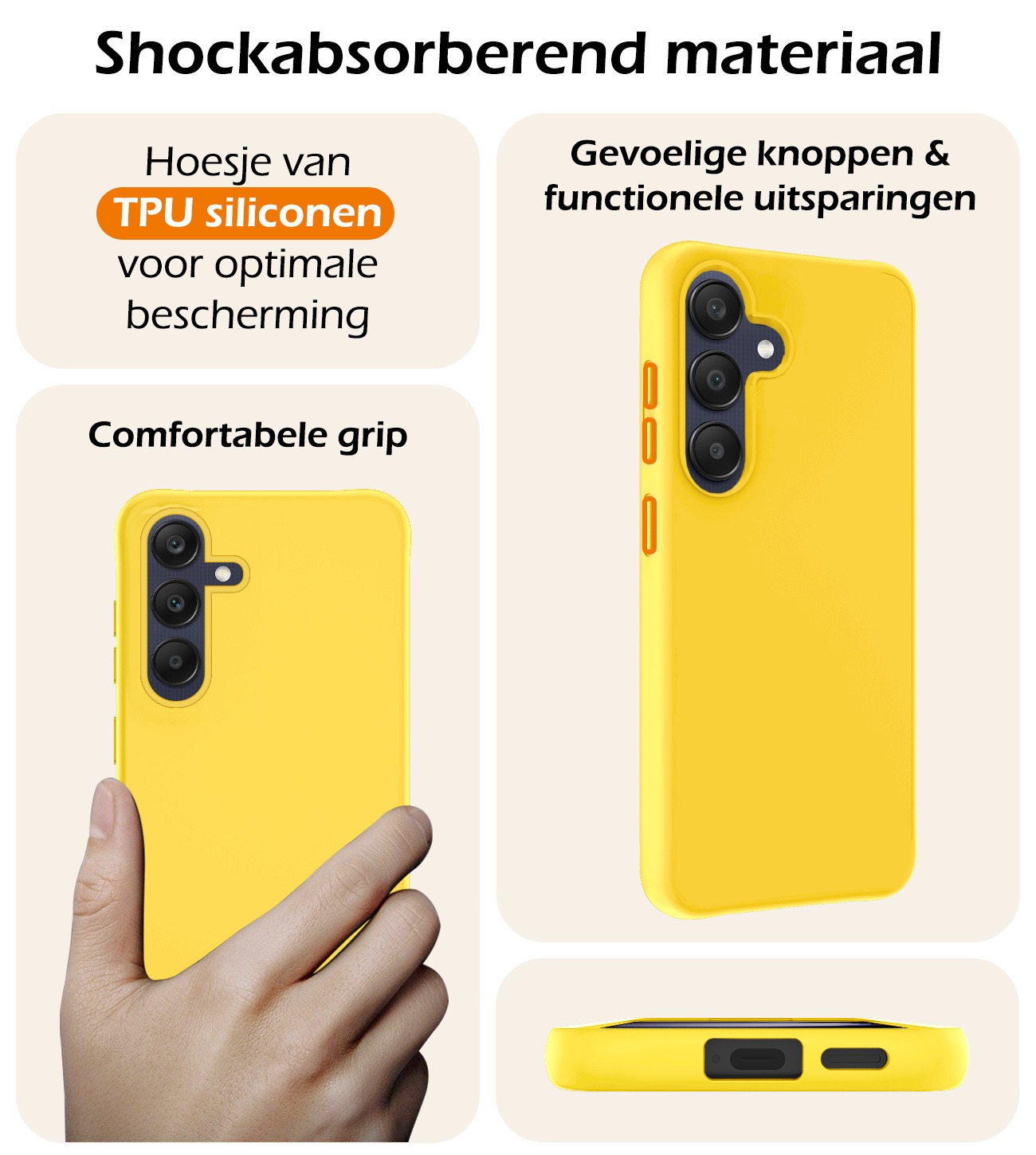 Nomfy Hoesje Geschikt voor Samsung A25 Hoesje Siliconen Cover Case Met 2x Screenprotector - Hoes Geschikt voor Samsung Galaxy A25 Hoes Back Case - Geel