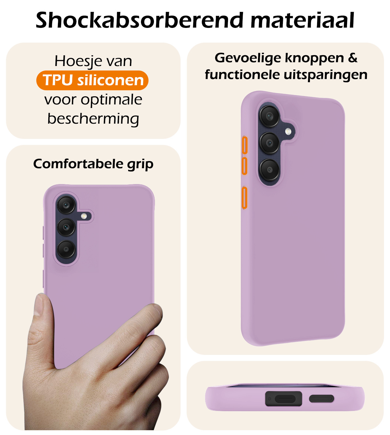 Nomfy Hoesje Geschikt voor Samsung A25 Hoesje Siliconen Cover Case Met 2x Screenprotector - Hoes Geschikt voor Samsung Galaxy A25 Hoes Back Case - Lila