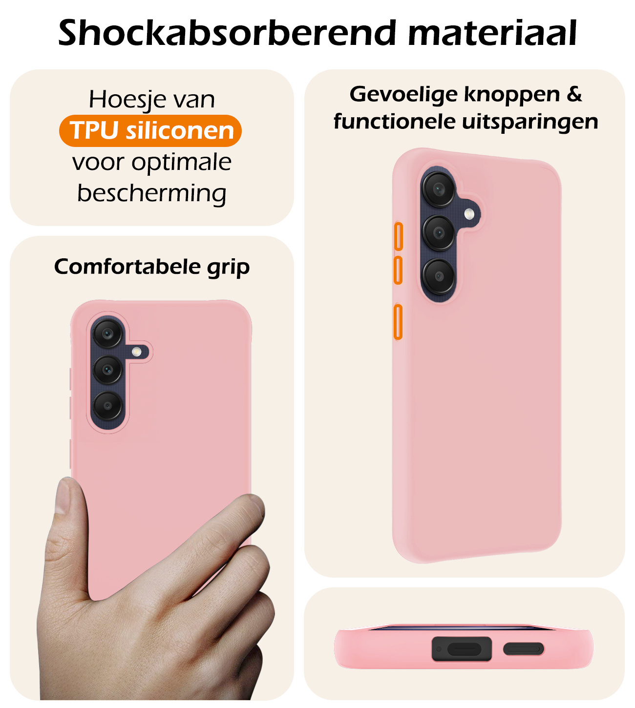 Nomfy Hoesje Geschikt voor Samsung A25 Hoesje Siliconen Cover Case Met 2x Screenprotector - Hoes Geschikt voor Samsung Galaxy A25 Hoes Back Case - Lichtroze