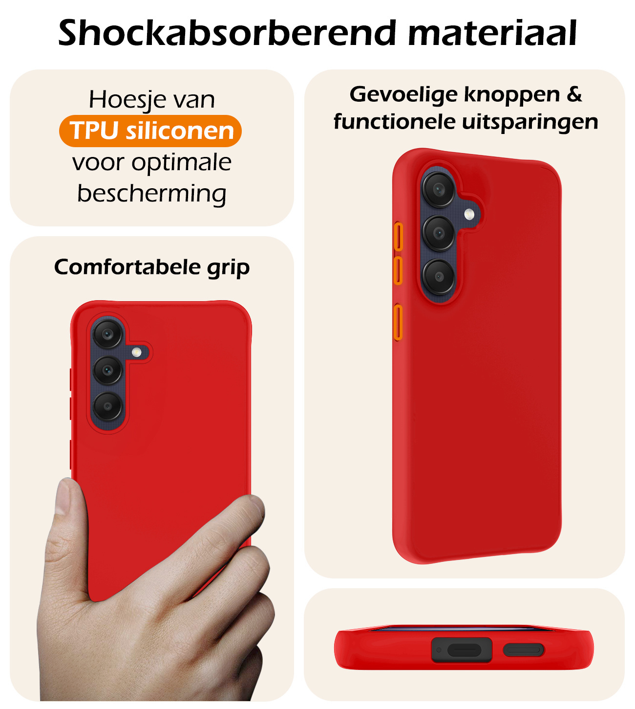 Nomfy Hoesje Geschikt voor Samsung A25 Hoesje Siliconen Cover Case Met 2x Screenprotector - Hoes Geschikt voor Samsung Galaxy A25 Hoes Back Case - Rood
