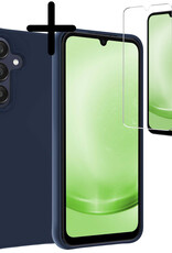 BASEY. Hoes Geschikt voor Samsung A25 Hoesje Siliconen Back Cover Case Met Screenprotector - Hoesje Geschikt voor Samsung Galaxy A25 Hoes Cover Hoesje - Donkerblauw