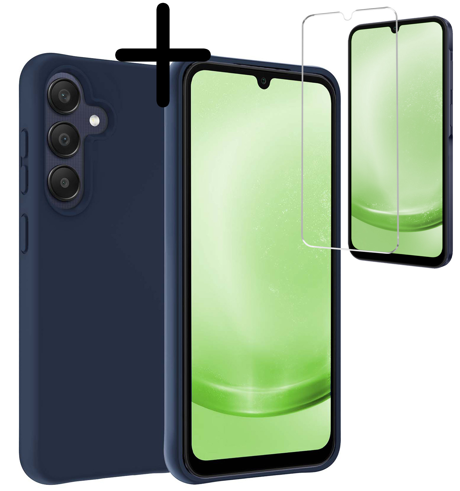 BASEY. Hoes Geschikt voor Samsung A25 Hoesje Siliconen Back Cover Case Met Screenprotector - Hoesje Geschikt voor Samsung Galaxy A25 Hoes Cover Hoesje - Donkerblauw