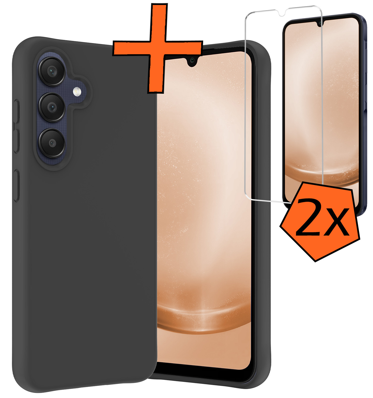 Nomfy Hoesje Geschikt voor Samsung A25 Hoesje Siliconen Cover Case Met 2x Screenprotector - Hoes Geschikt voor Samsung Galaxy A25 Hoes Back Case - Zwart
