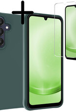 BASEY. Hoes Geschikt voor Samsung A25 Hoesje Siliconen Back Cover Case Met Screenprotector - Hoesje Geschikt voor Samsung Galaxy A25 Hoes Cover Hoesje - Donkergroen
