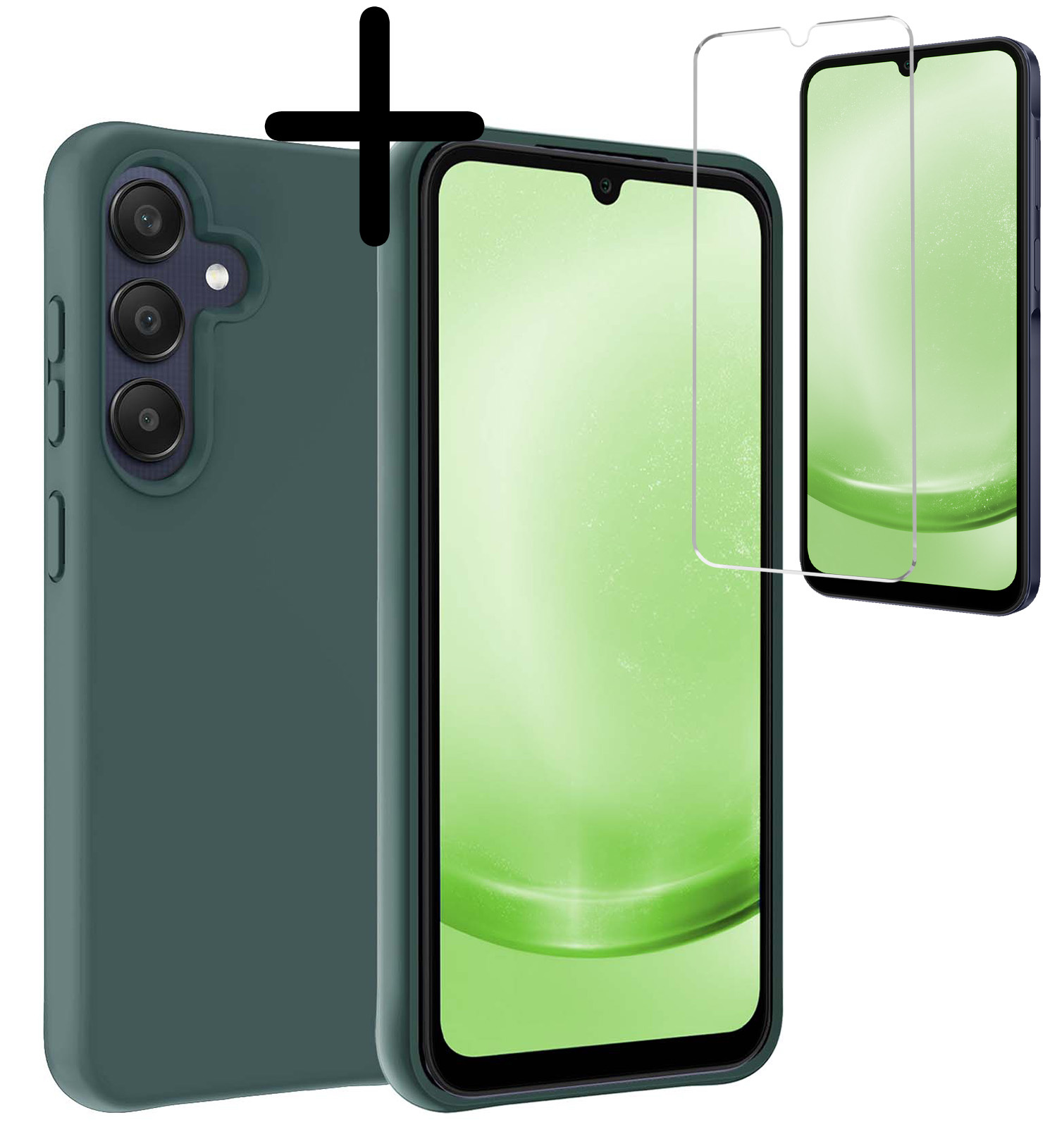BASEY. Hoes Geschikt voor Samsung A25 Hoesje Siliconen Back Cover Case Met Screenprotector - Hoesje Geschikt voor Samsung Galaxy A25 Hoes Cover Hoesje - Donkergroen