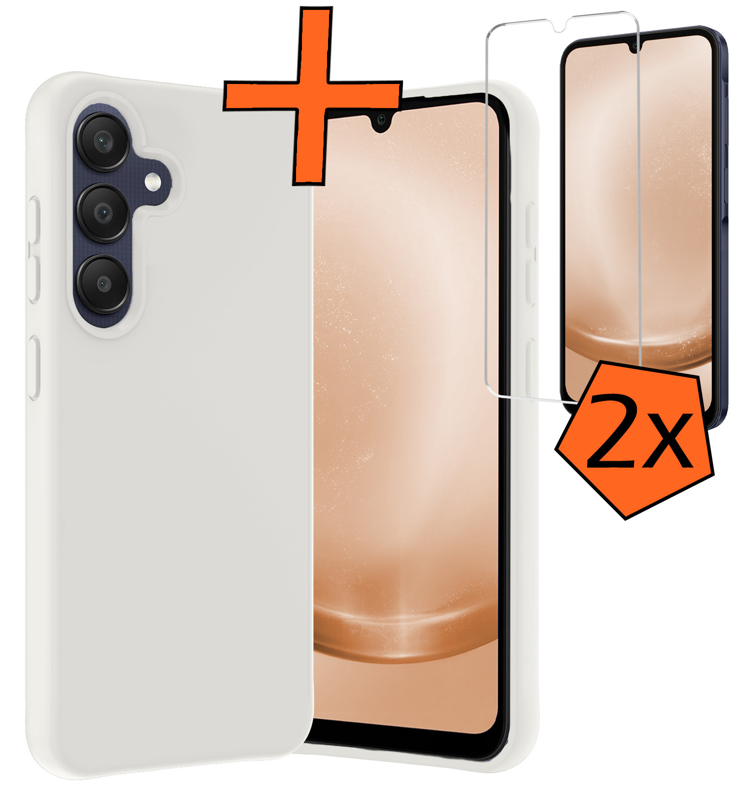 Nomfy Hoesje Geschikt voor Samsung A25 Hoesje Siliconen Cover Case Met 2x Screenprotector - Hoes Geschikt voor Samsung Galaxy A25 Hoes Back Case - Wit