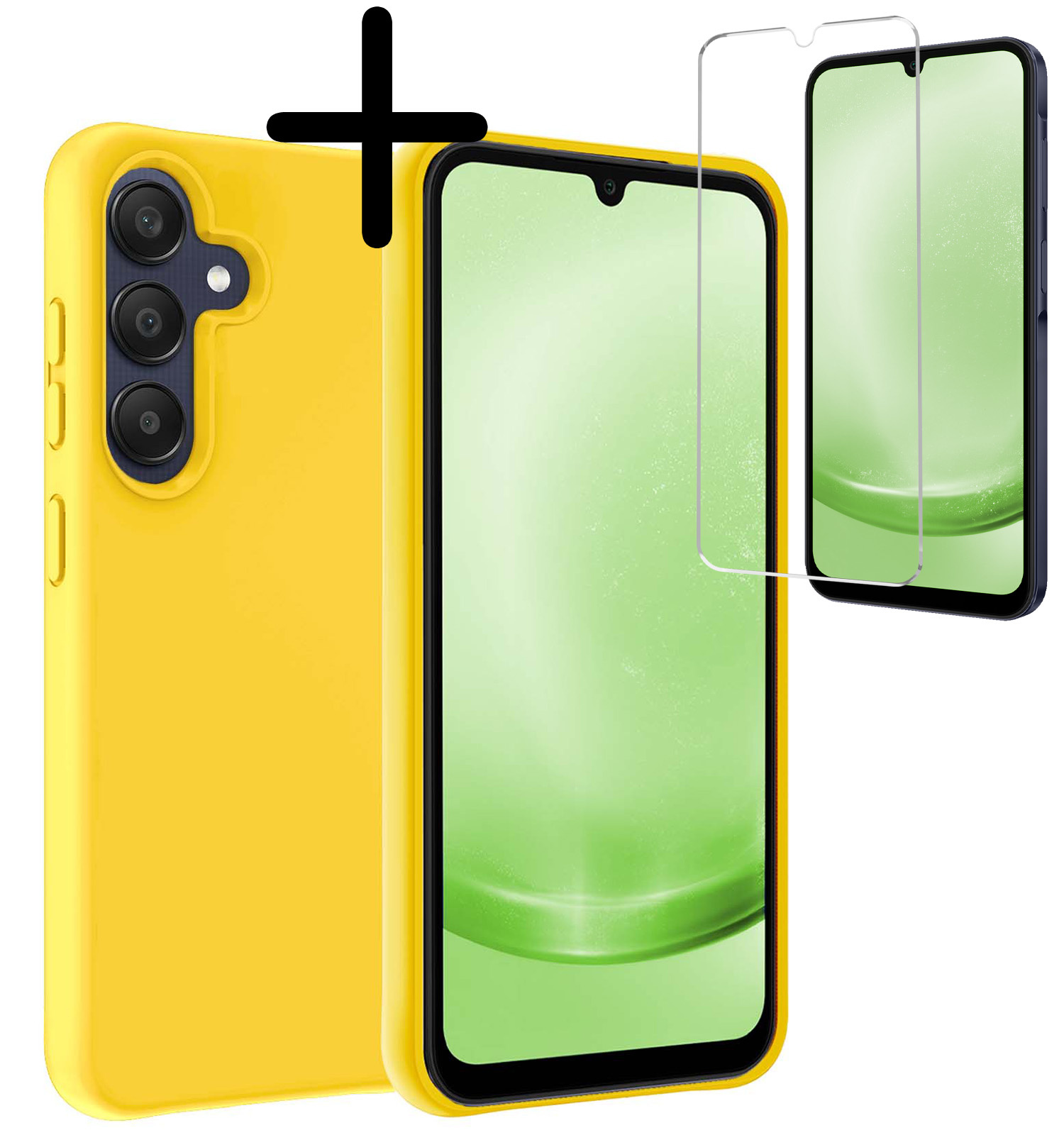 BASEY. Hoes Geschikt voor Samsung A25 Hoesje Siliconen Back Cover Case Met Screenprotector - Hoesje Geschikt voor Samsung Galaxy A25 Hoes Cover Hoesje - Geel