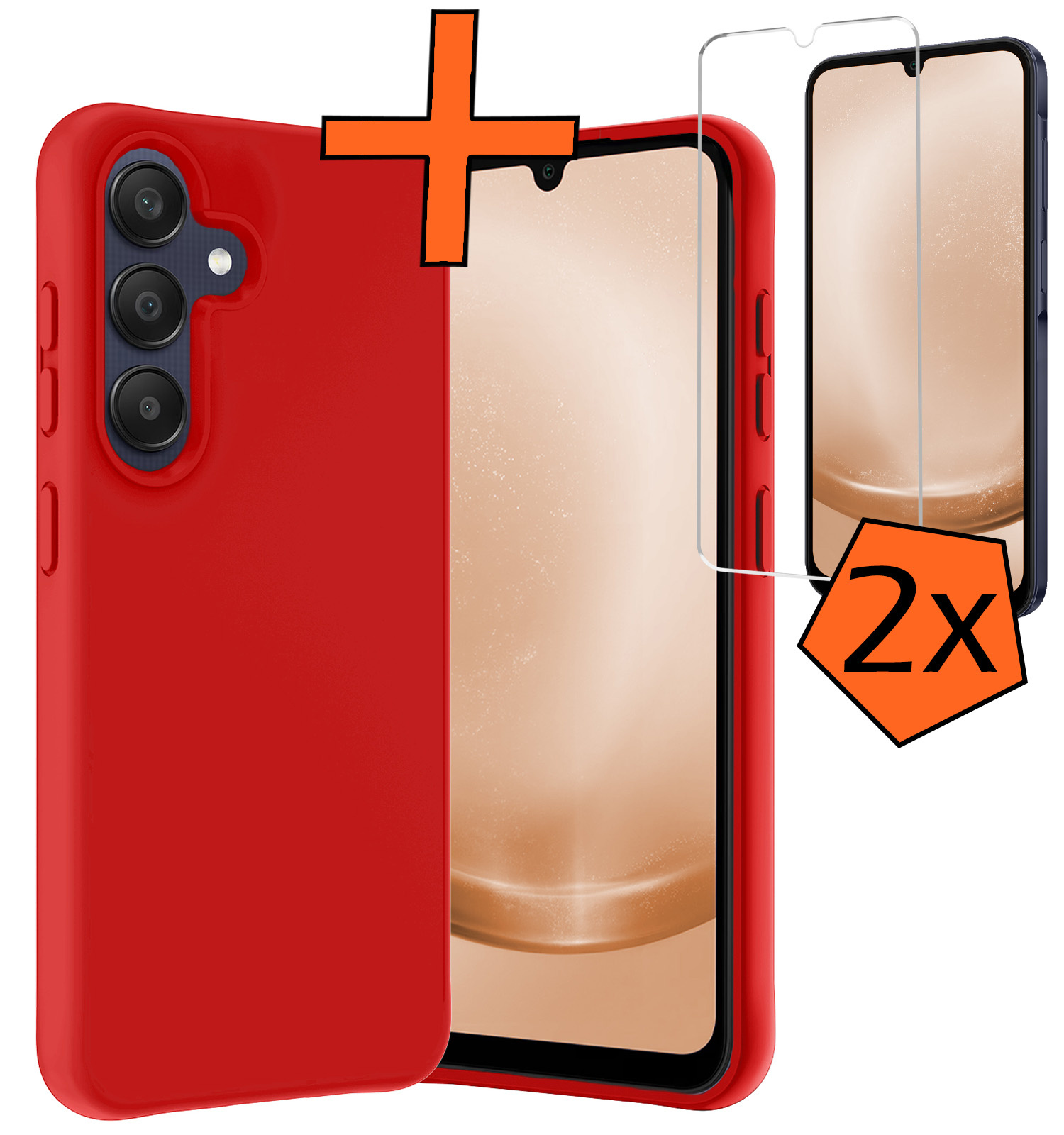 Nomfy Hoesje Geschikt voor Samsung A25 Hoesje Siliconen Cover Case Met 2x Screenprotector - Hoes Geschikt voor Samsung Galaxy A25 Hoes Back Case - Rood